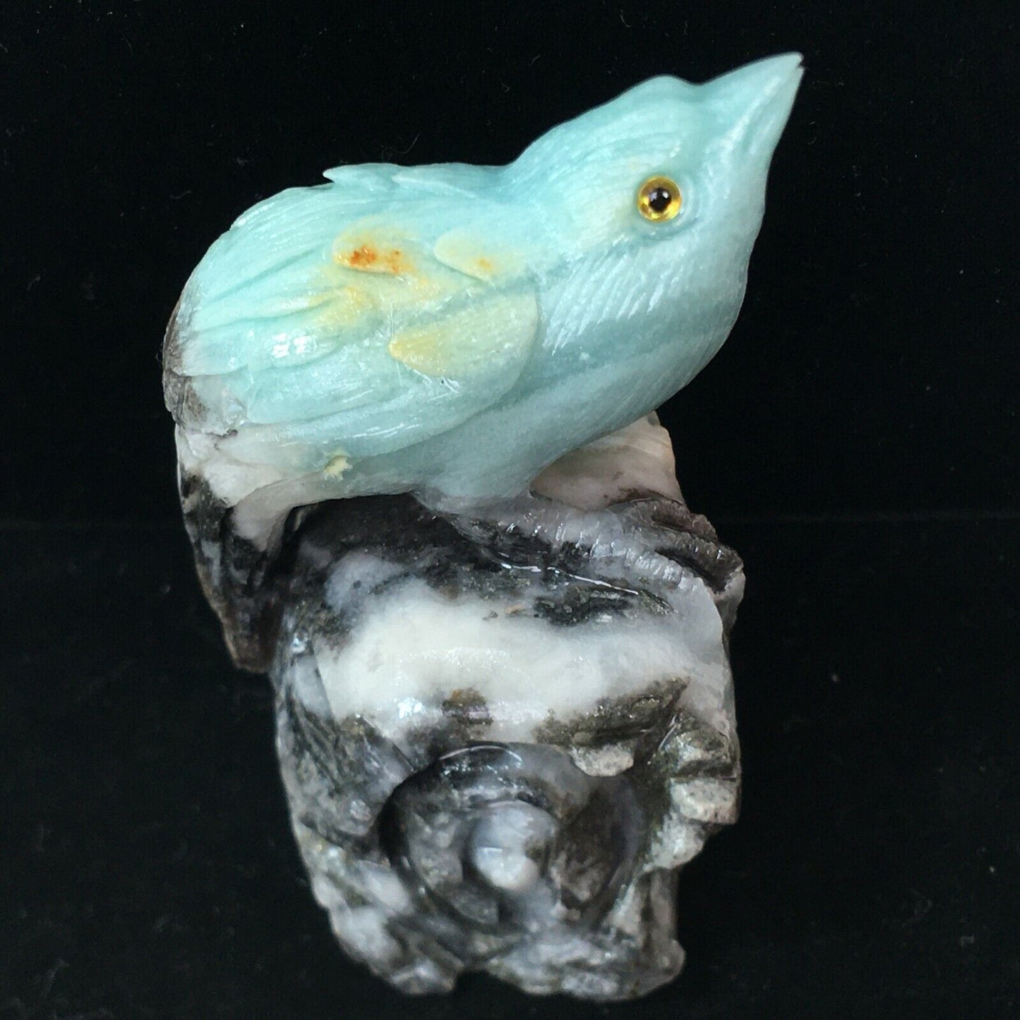 Stunning Amazonite Bird with Pyrite Crystals, 62mm Tall, 126g (Blue, White, Yellow)