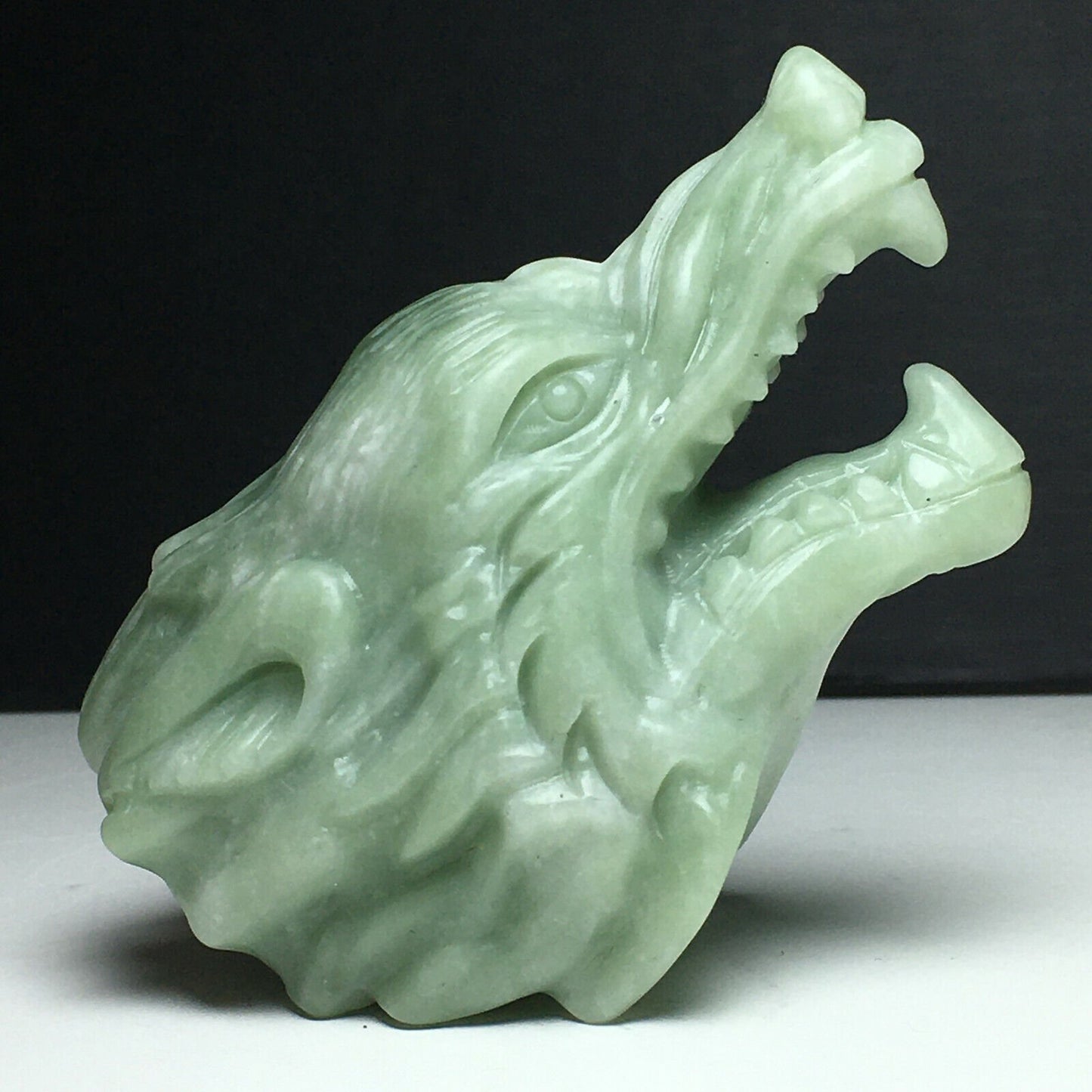 Unusual Bowenite Wolf with Quartz Crystals, 47mm Tall, 197g (Green)