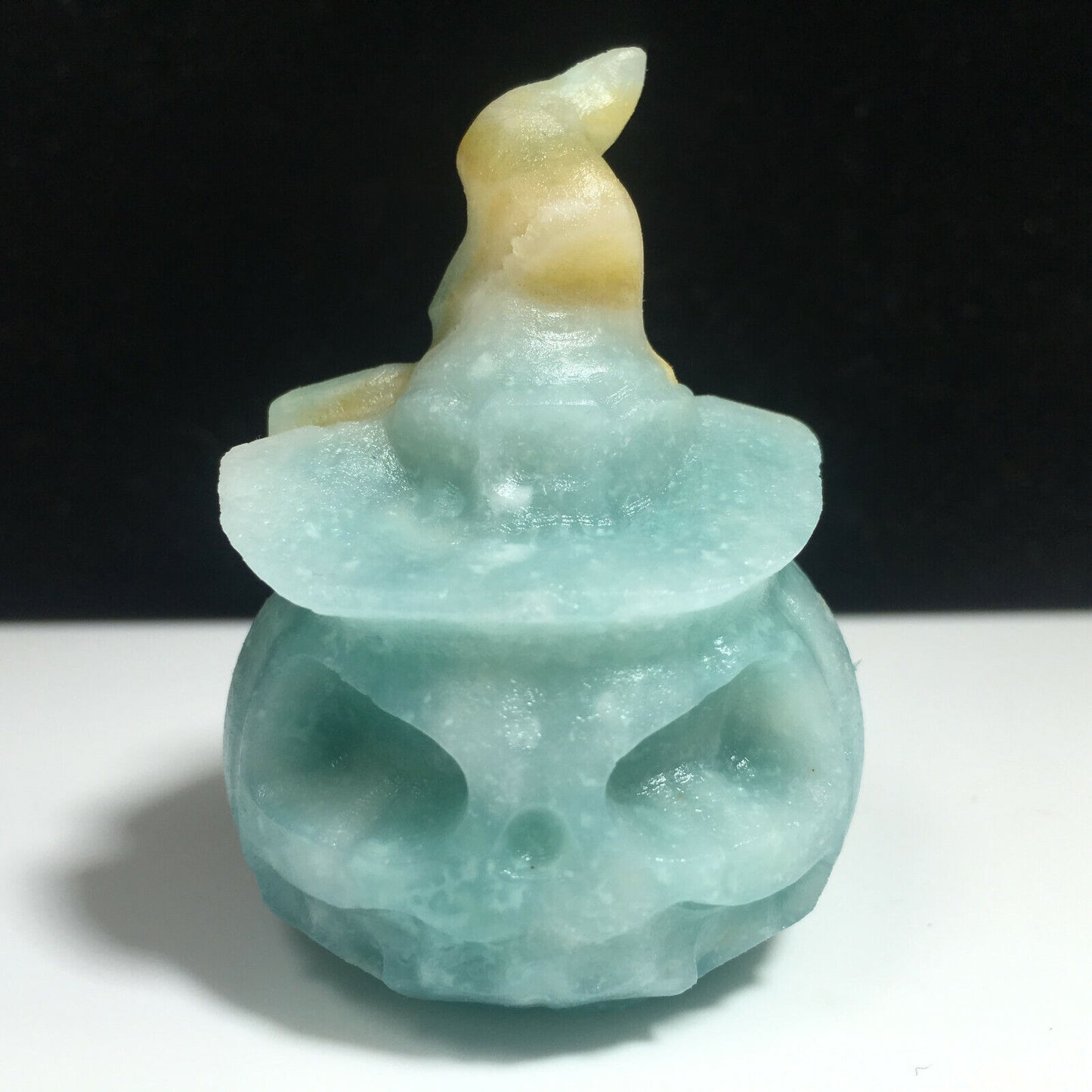 Rare Amazonite Jack-O-Lantern, 43mm Tall, 105g (Green, Blue, Orange)