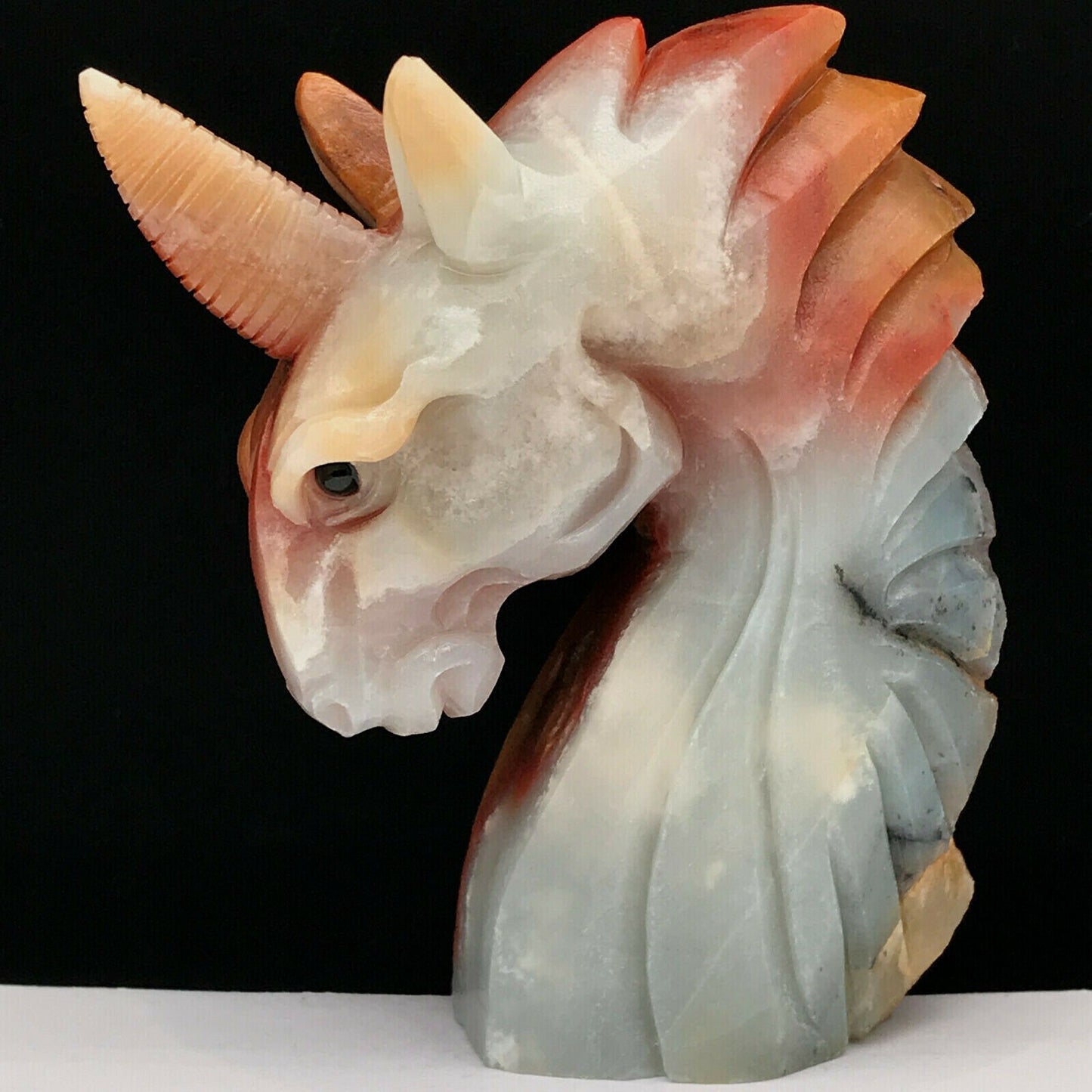 Precious Amazonite Unicorn, 96mm Tall, 350g (Orange, Red, White)
