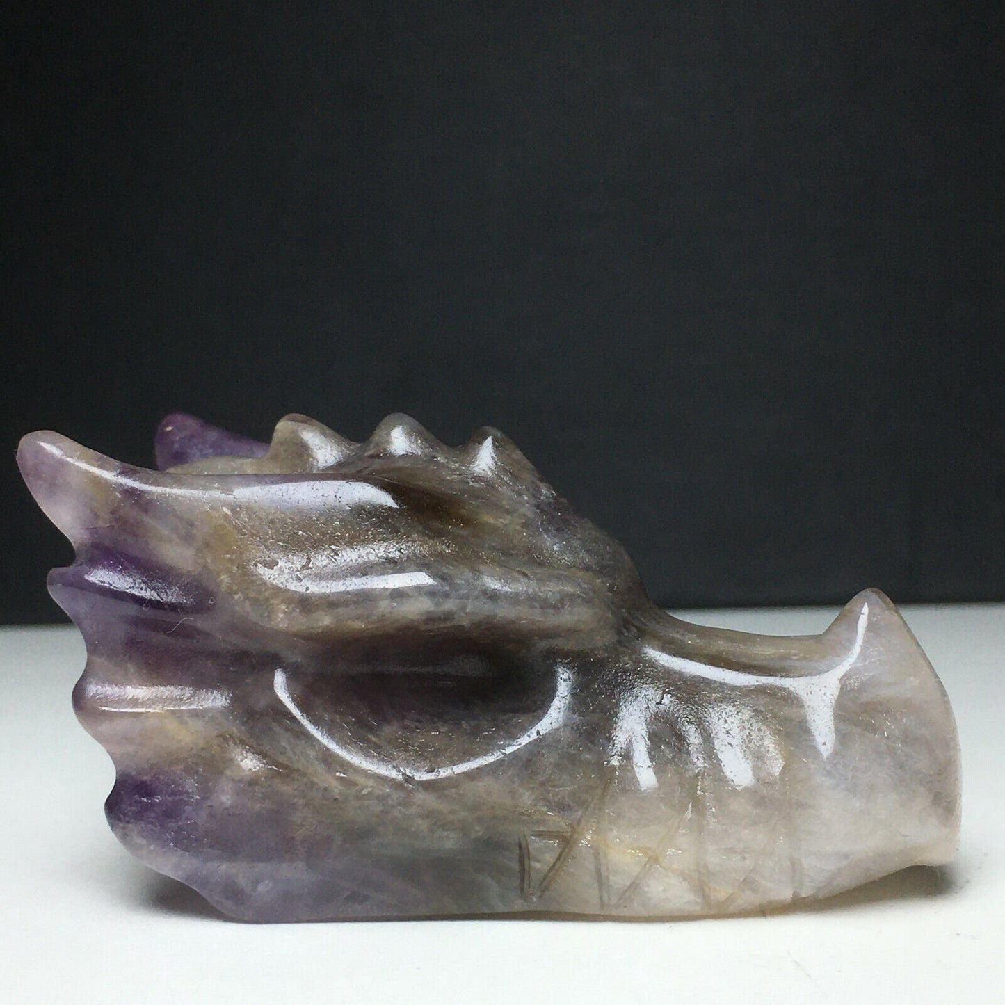 Unusual Amethyst Skull Dragon with Solid Crystals, 36mm Tall, 87g (Purple, Clear)