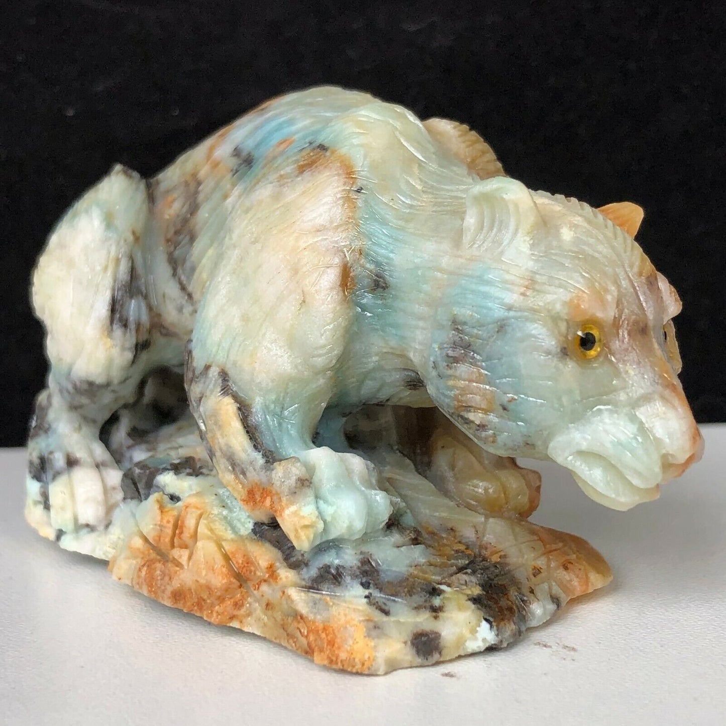 Rare Amazonite Leopard with Geodic Quartz Crystals, 54mm Tall, 244g (Blue, Orange, White)