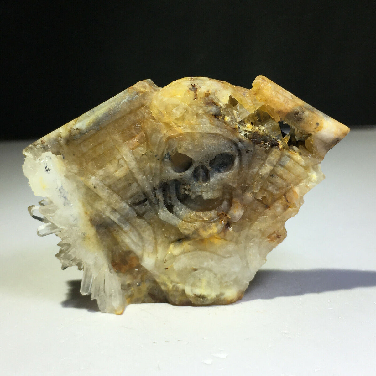 Common Stone Skeleton with Quartz Crystals, 14mm Tall, 76g (Yellow, Orange, White)