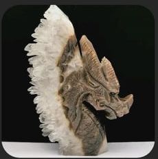 Stunning Stone Dragon with Quartz Crystals, 119mm Tall, 320g (Brown)