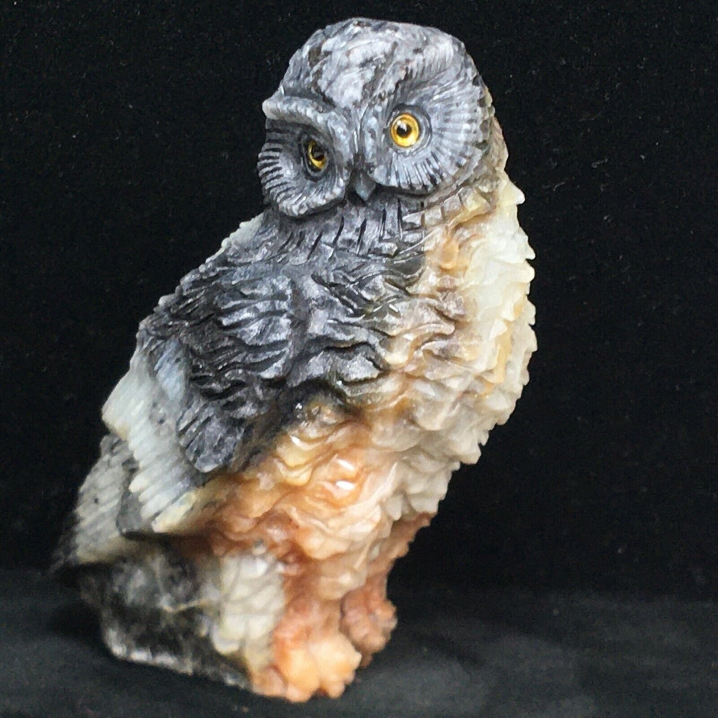 Rare Amazonite Owl, 87mm Tall, 157g (Black, White, Brown)