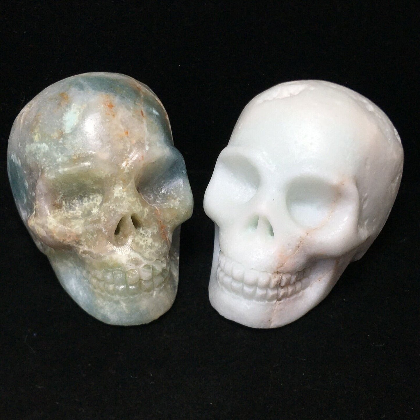 Unusual Amazonite Skull Human Skull with Geodic Quartz Crystals, 44mm Tall, 112g (White)