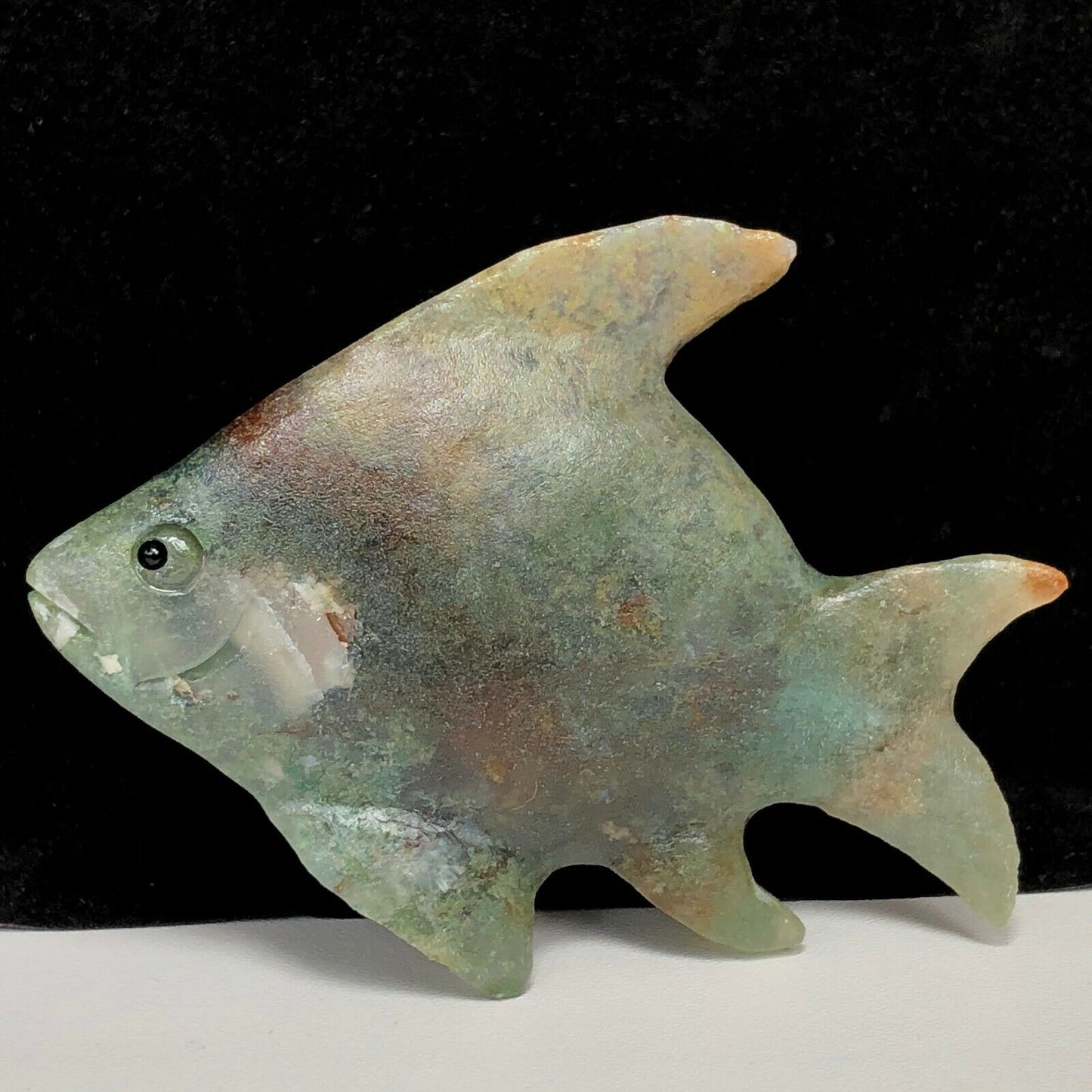 Rare Ocean Stone Fish, 63mm Tall, 93g (Green, Orange, Yellow)