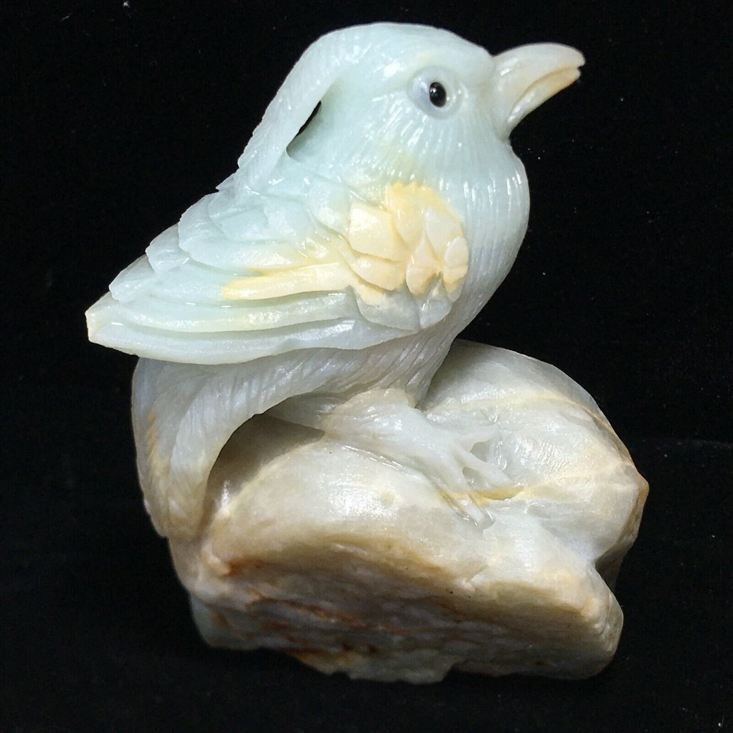 Rare Amazonite Bird with Geodic Quartz Crystals, 81mm Tall, 268g (Blue, Yellow, Orange)