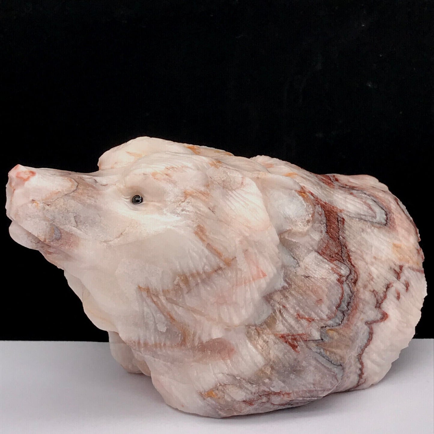 Rare Calcite Bear, 51mm Tall, 276g (White, Pink, Red)
