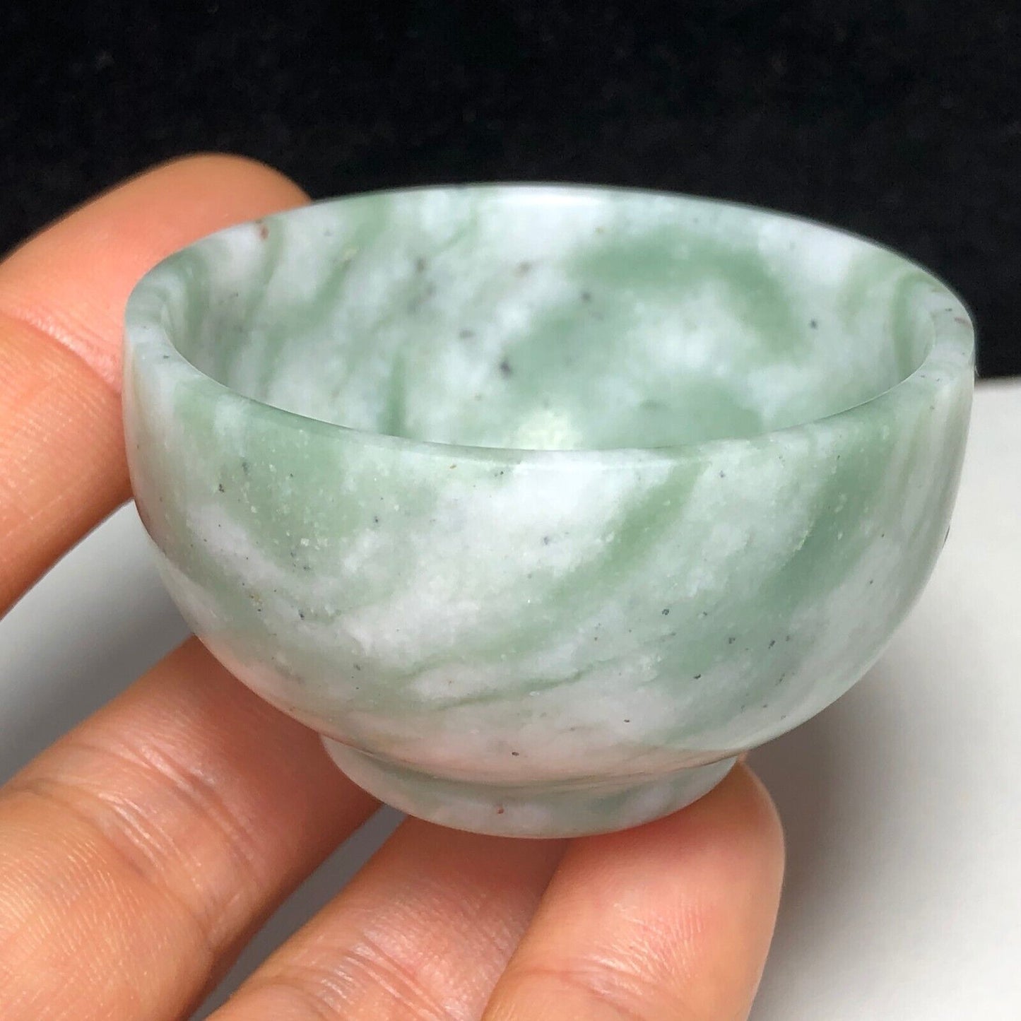 Unusual Green Jade Chinese Teacup, 30mm Tall, 53g (Green, White)