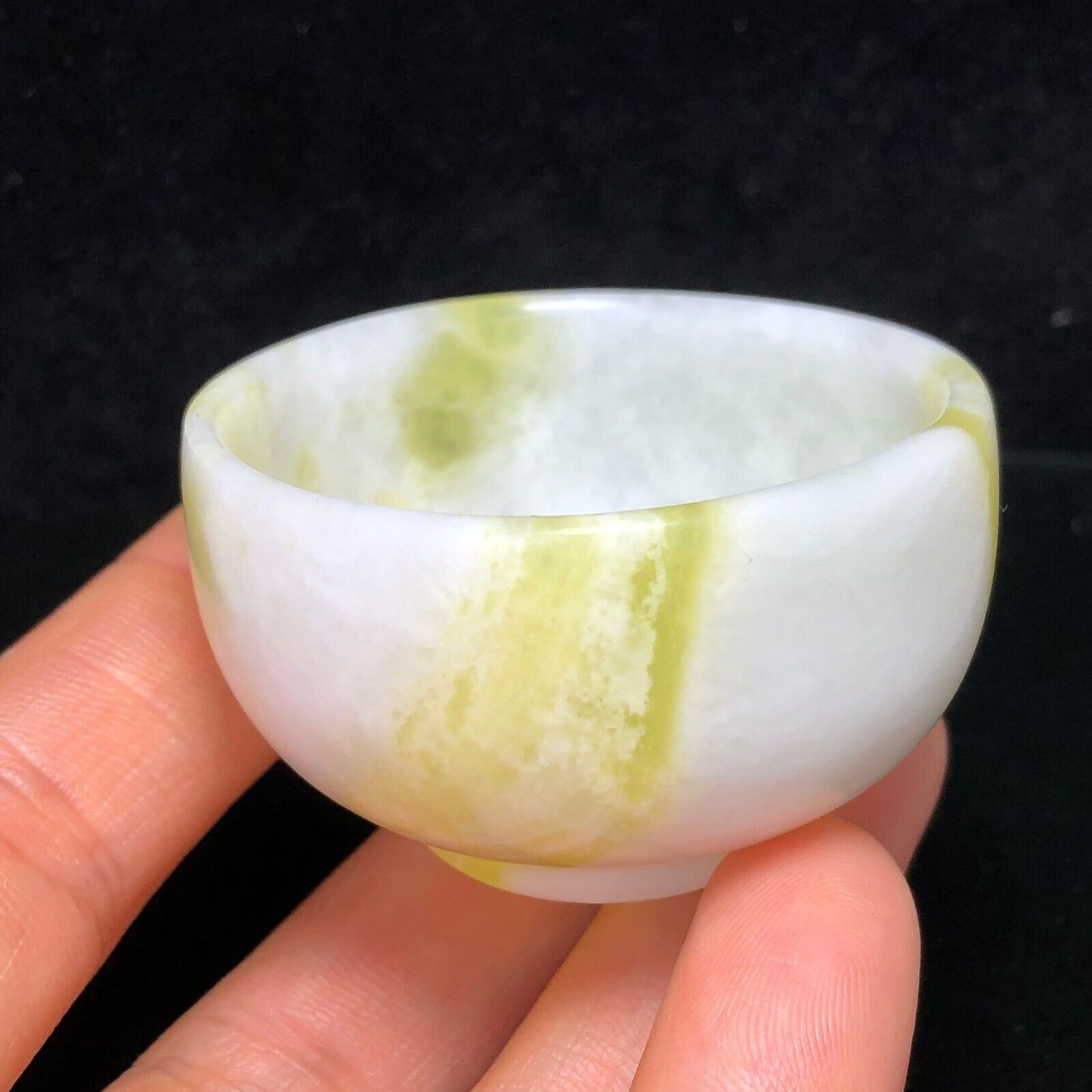 Unusual Cauliflower Jade Chinese Teacup, 28mm Tall, 42g (Green, Yellow, White)