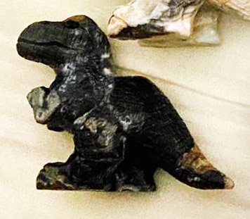 Stunning Amazonite T-Rex with Geodic Quartz & Pyrite Crystals, 85.84mm Tall, 239g (Brown, Orange, Black)