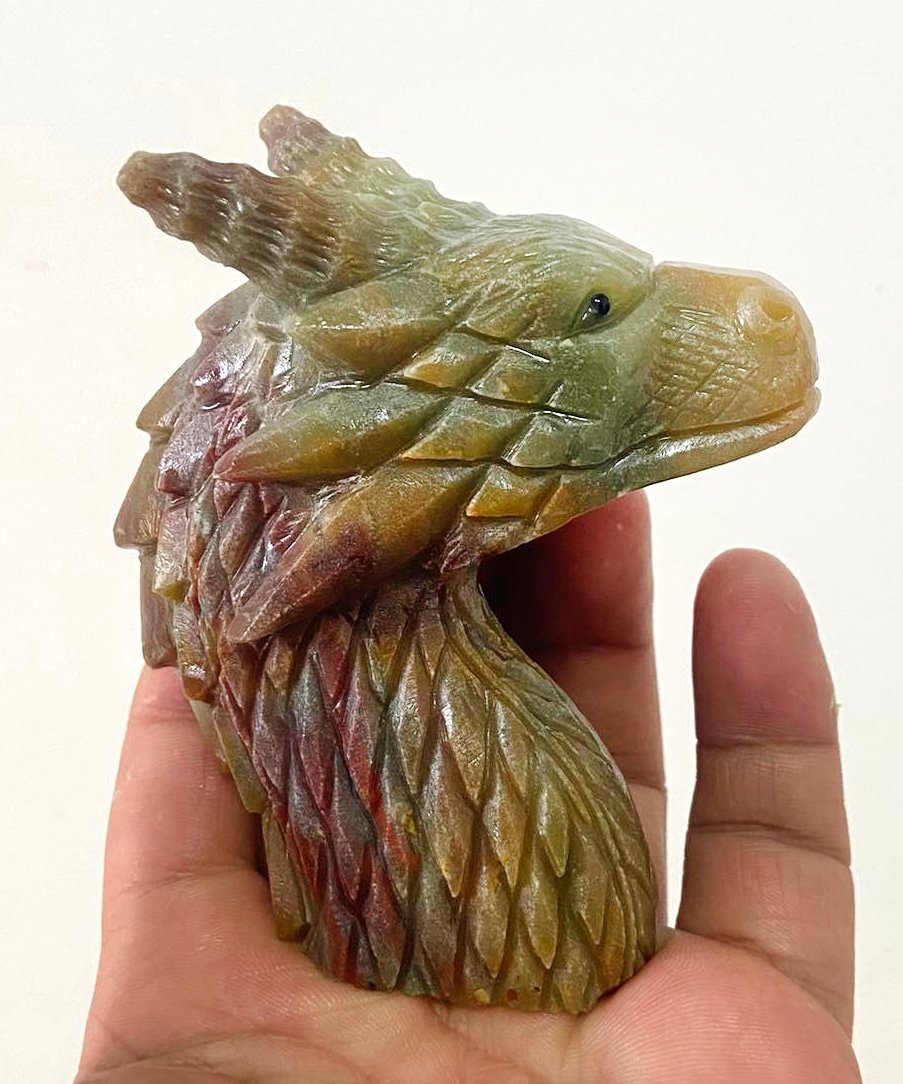 Rare Amazonite Dragon, 89.57mm Tall, 245g (Red, Orange, Yellow, Green)