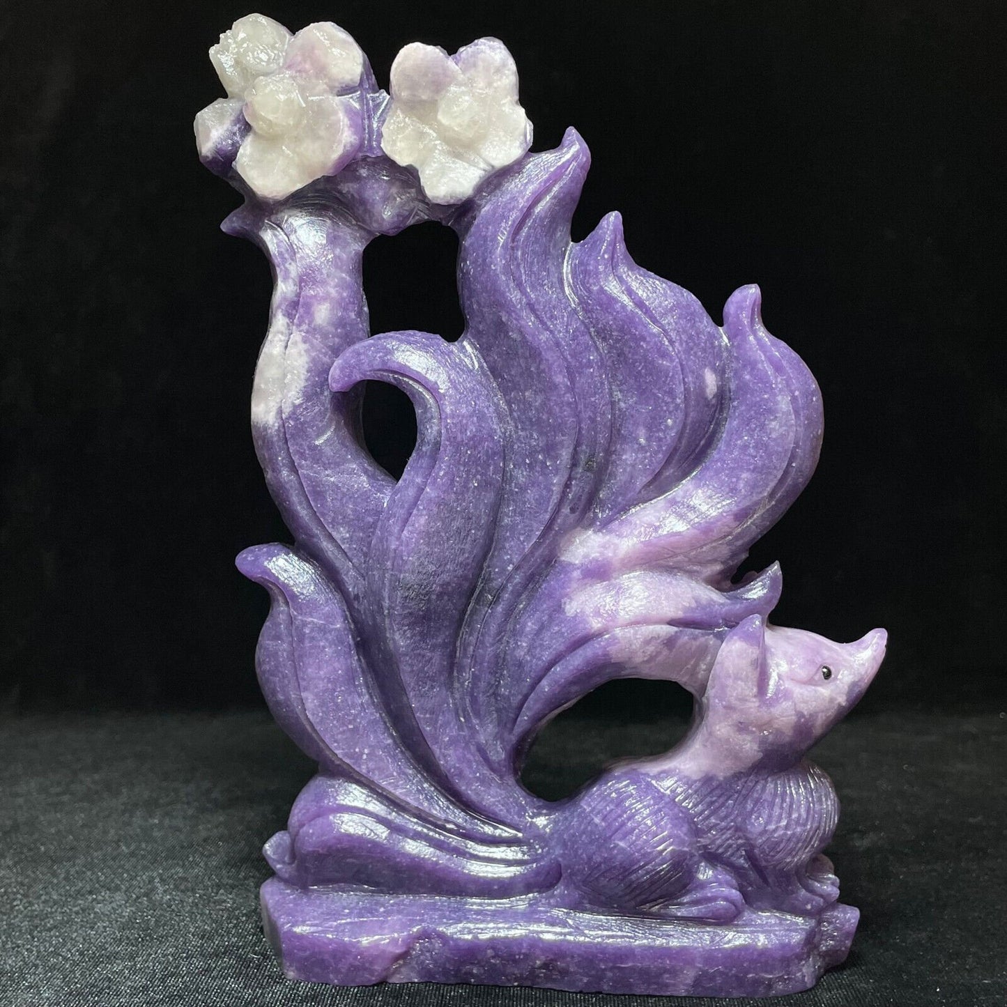 Precious Lepidolite Kitsune, 170mm Tall, 713g (Purple, Yellow)