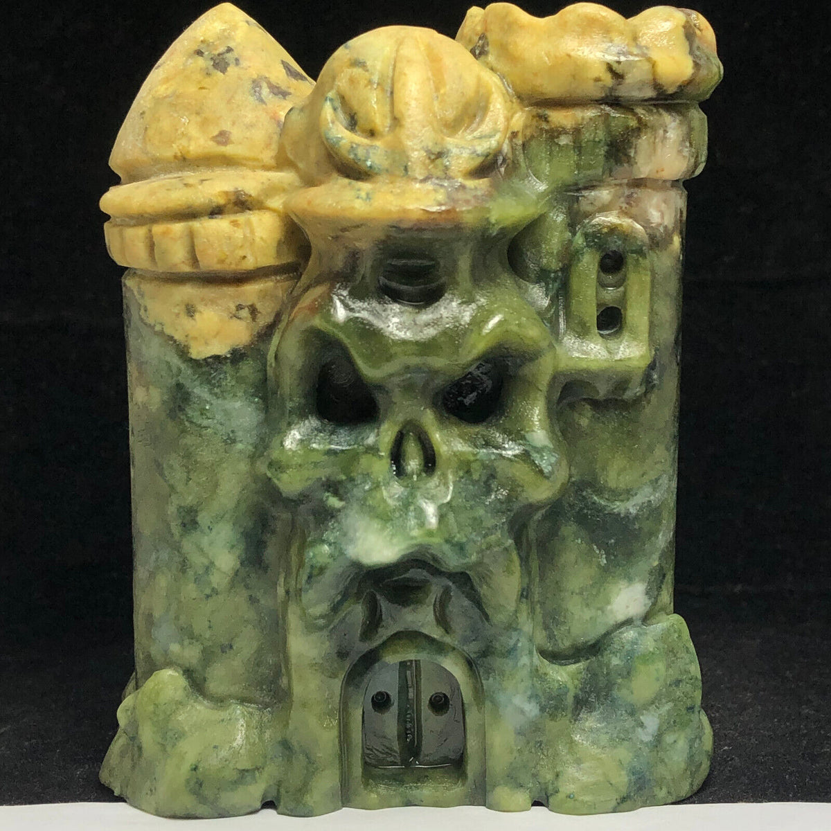 Stunning Jade Castle, 96mm Tall, 476g (Green, Yellow, Orange)
