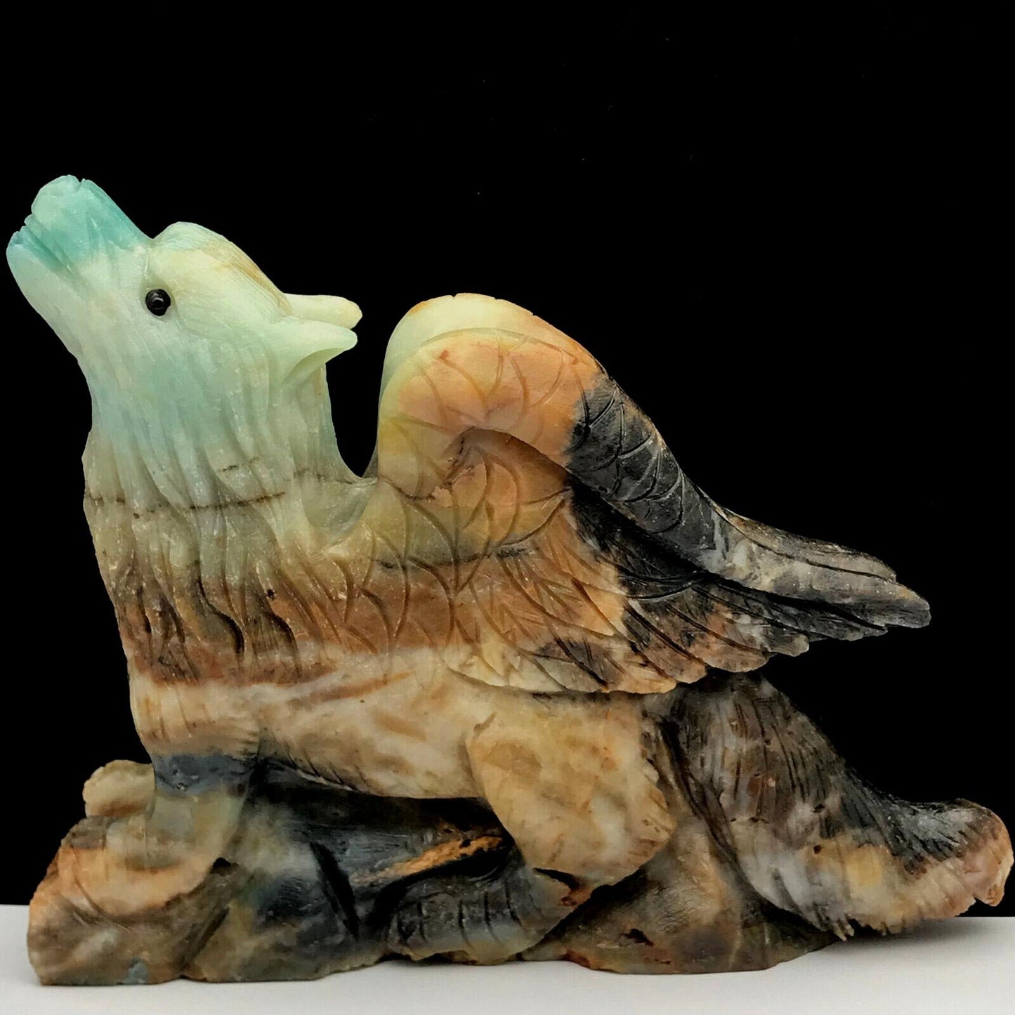 Epic Amazonite Winged Wolf, 136mm Tall, 1028g (Blue, Orange, Black)