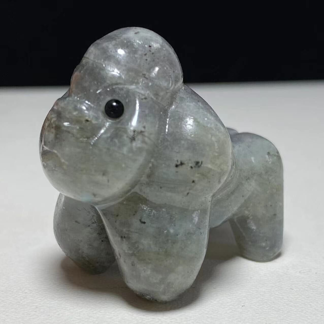 Rare Albite Moonstone Gorilla, 34mm Tall, 40g (Gray, Black)