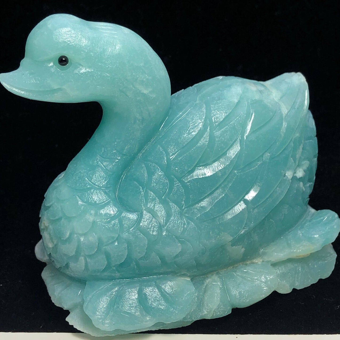 Precious Amazonite Horn Billed Goose with Geodic Quartz Crystals, 52mm Tall, 325g (Blue, Green)