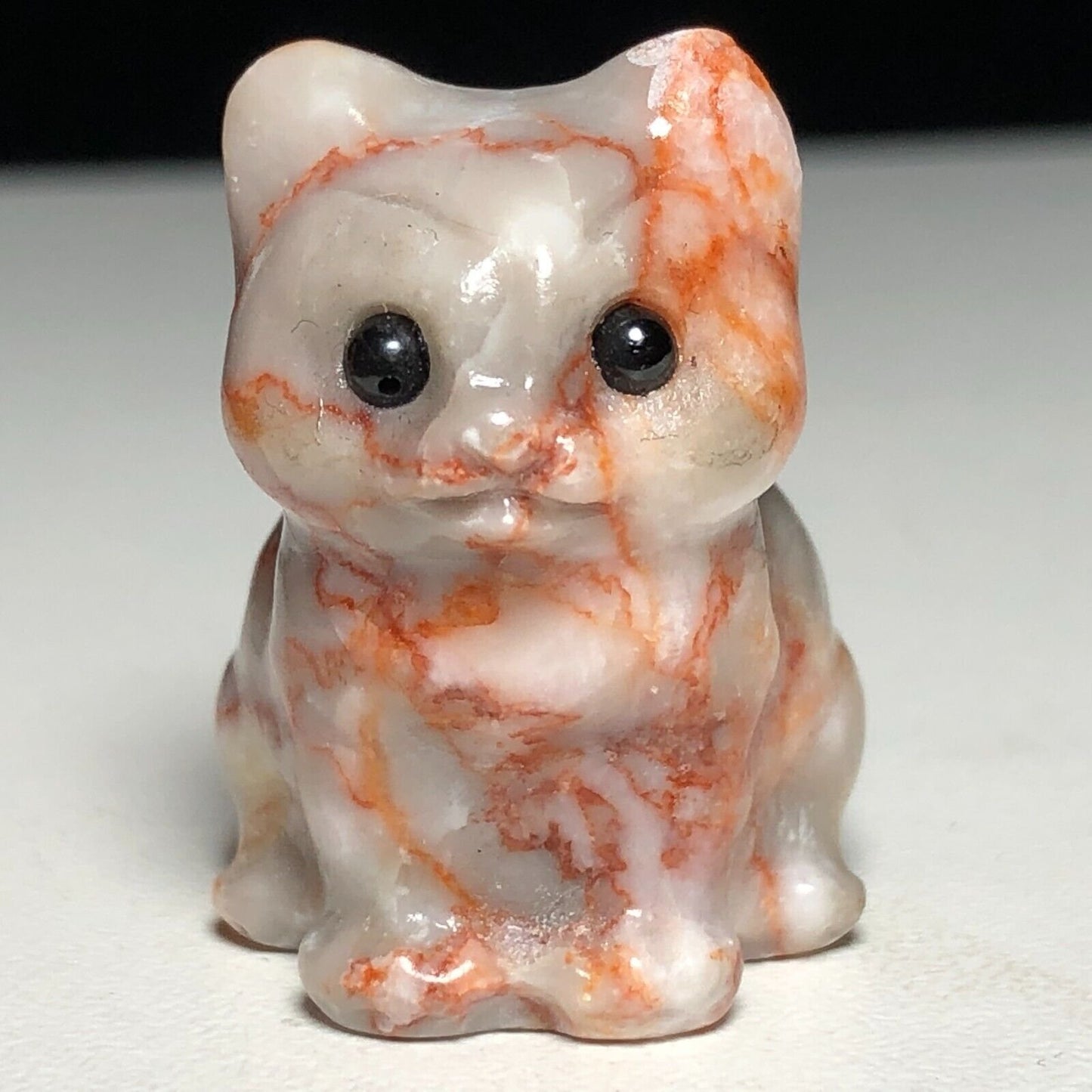 Unusual Stone Front Cat, 30mm Tall, 24g (Gray, White, Pink)