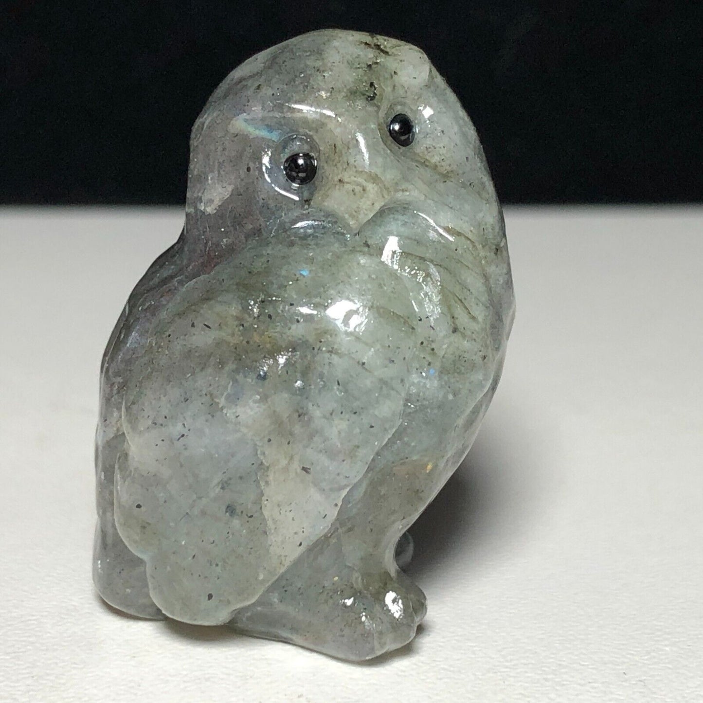 Rare Moonstone Owl, 35mm Tall, 27g (Gray, White, Black)