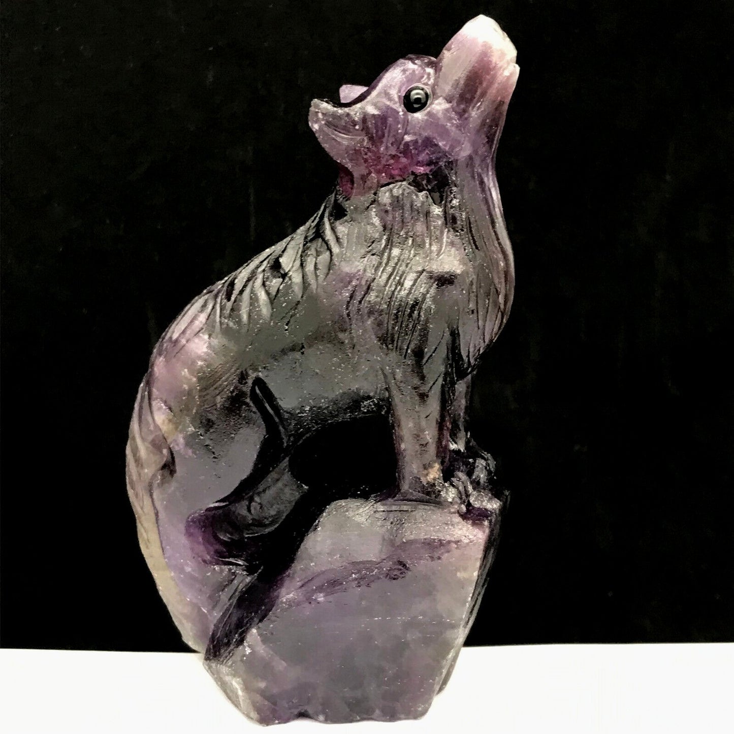 Stunning Amethyst Wolf with Solid Crystals, 106mm Tall, 258g (Purple, Clear, White)