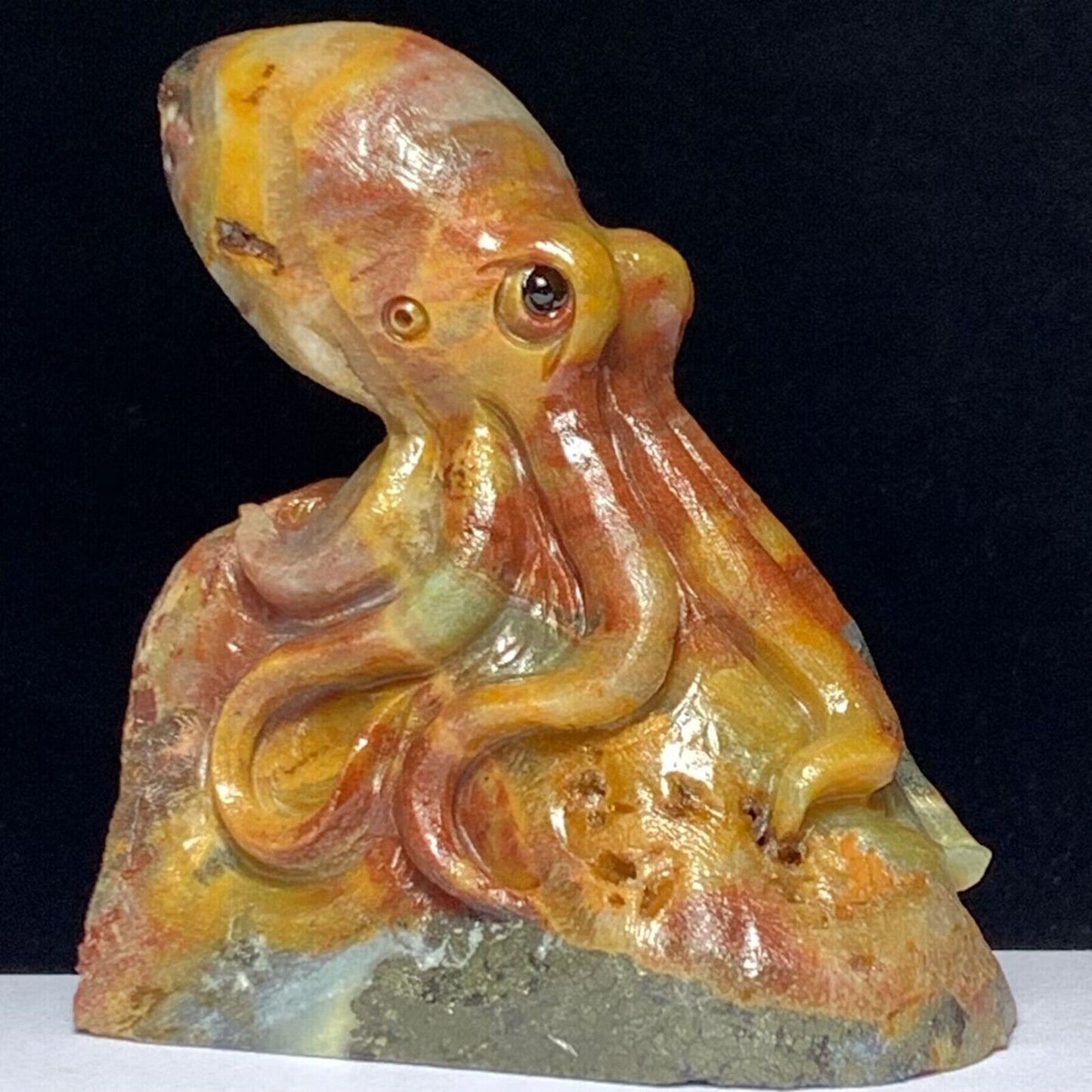 Stunning Amazonite Octopus with Geodic Quartz & Pyrite Crystals, 79mm Tall, 235g (Red, Orange, Gold)