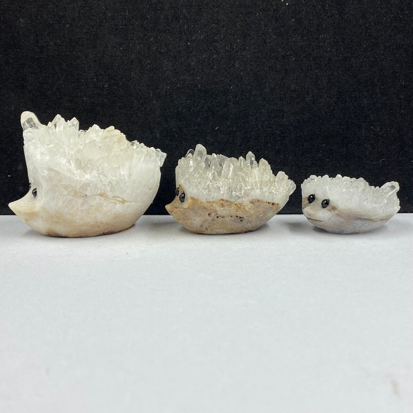 Unusual Stone Hedgehog with Quartz Crystals, 46mm Tall, 54g (White, Clear)