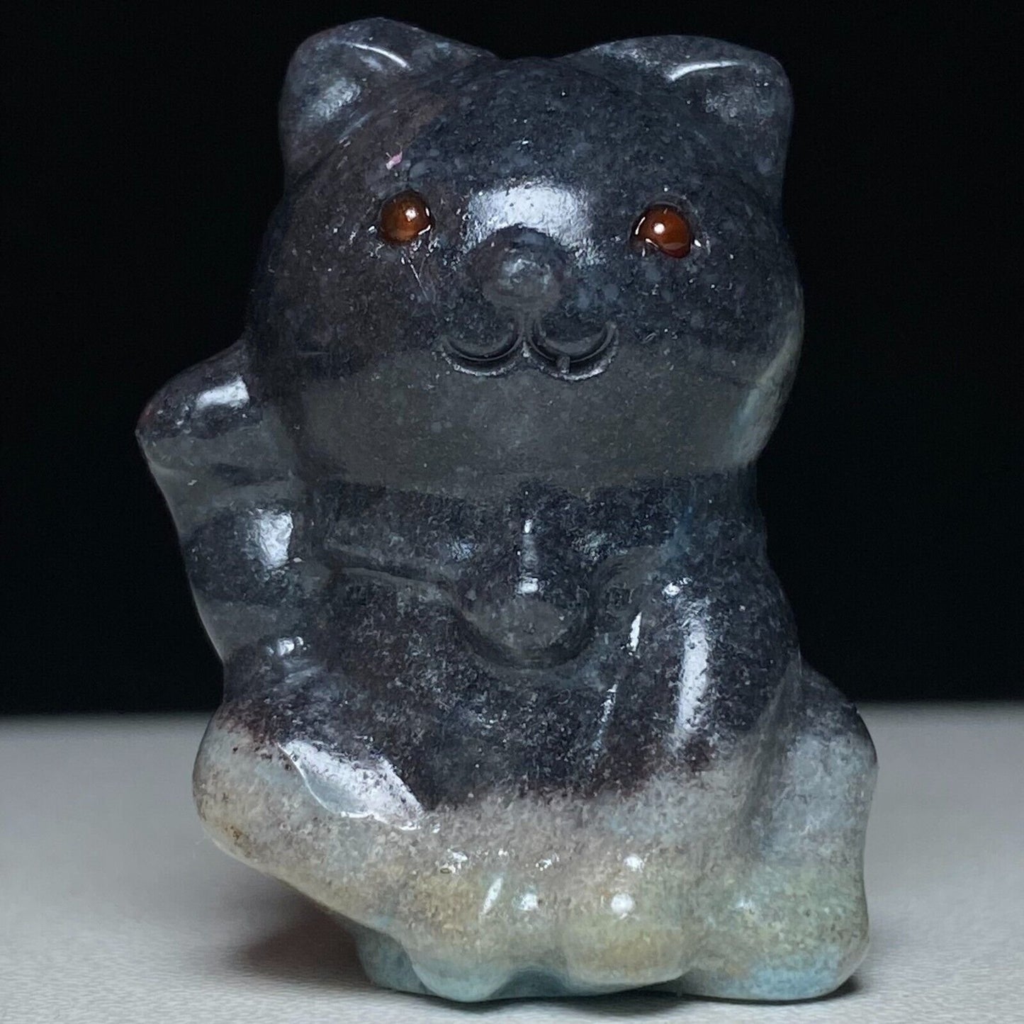 Unusual Stone Lucky Cat, 36mm Tall, 30g (Gray)