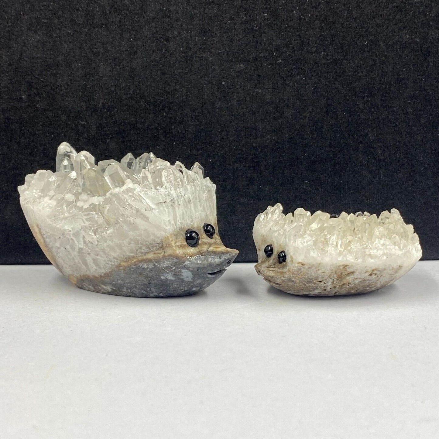 Unusual Stone Hedgehog with Quartz Crystals, 41mm Tall, 128g (Clear, White, Brown)