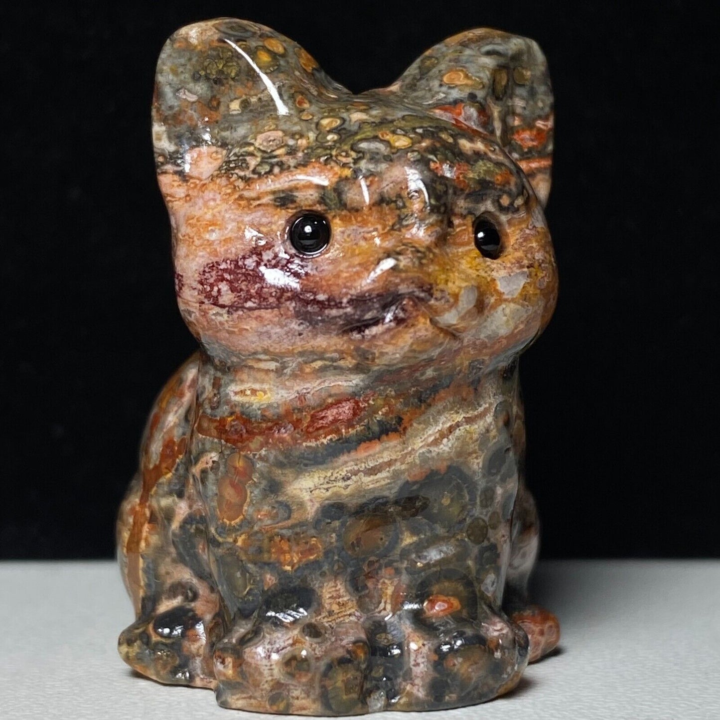 Unusual Leopard Jasper Front Cat, 37mm Tall, 30g (Red, Green, Yellow)