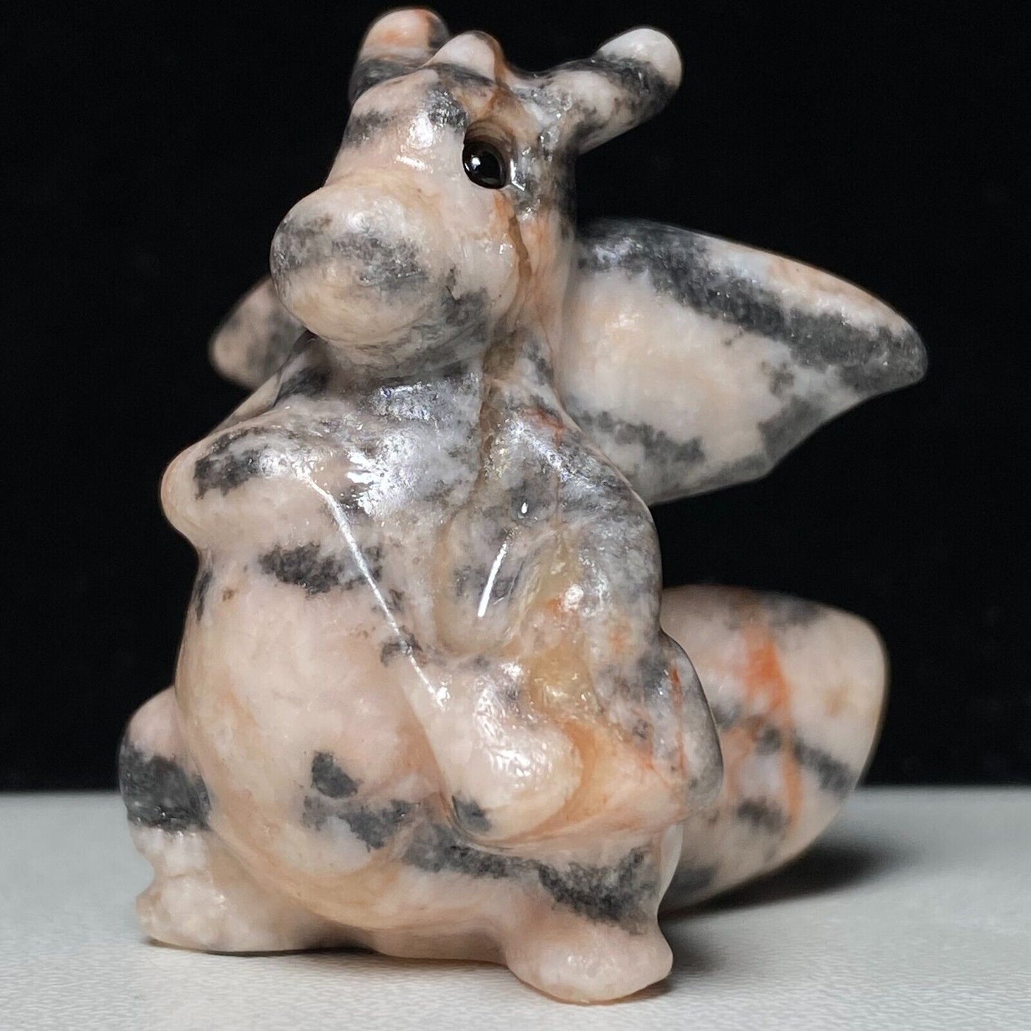 Common Pink Zebra Jasper Dragon, 40mm Tall, 27g (Pink, Black)