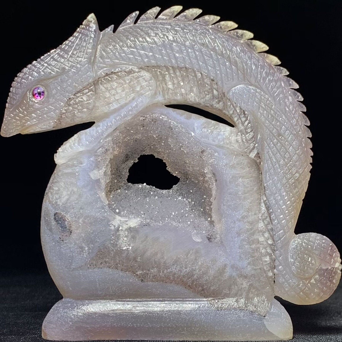 Precious Agate Chameleon, 102mm Tall, 235g (Purple, Clear)