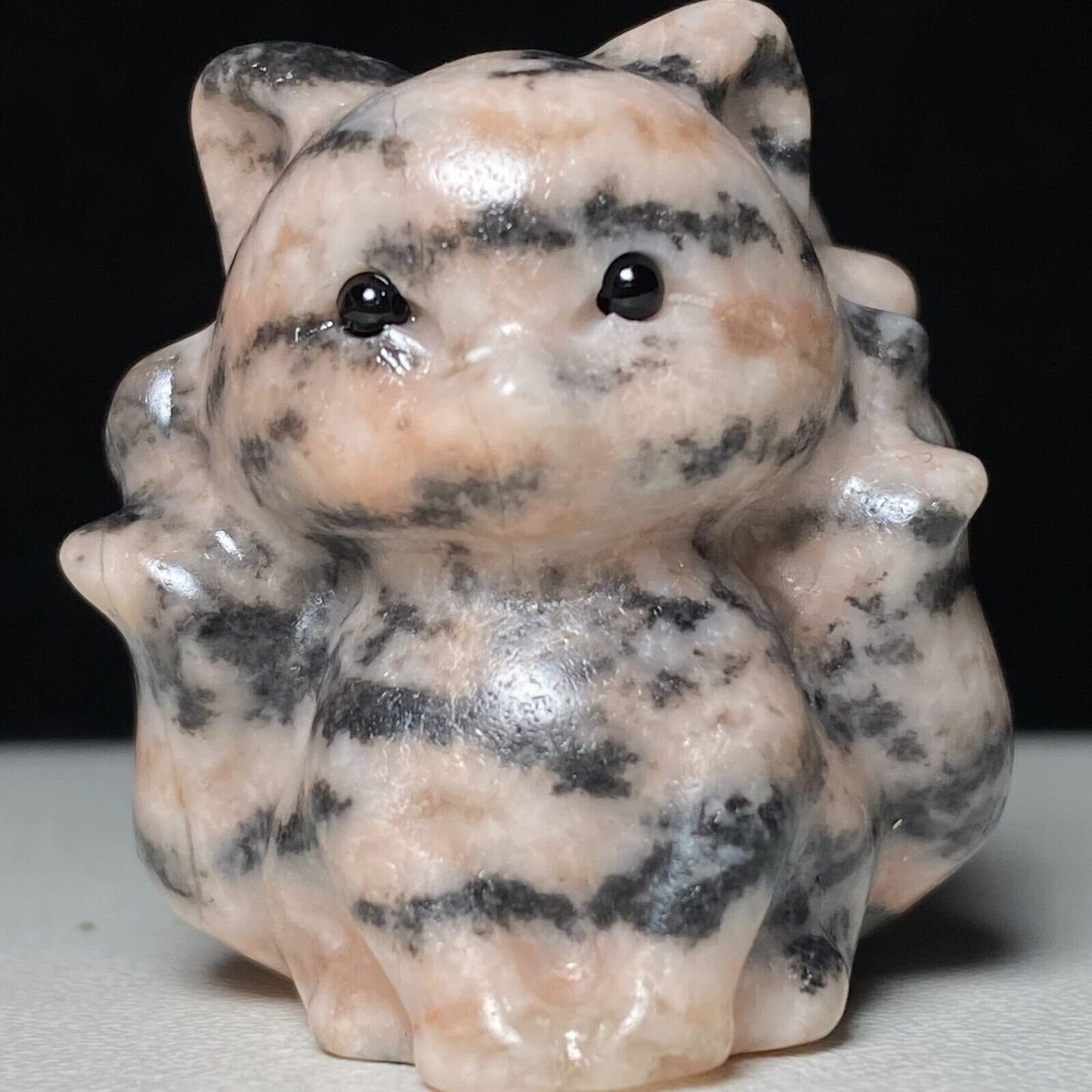 Unusual Rhodonite Sit Kitsune, 32mm Tall, 37g (pink)