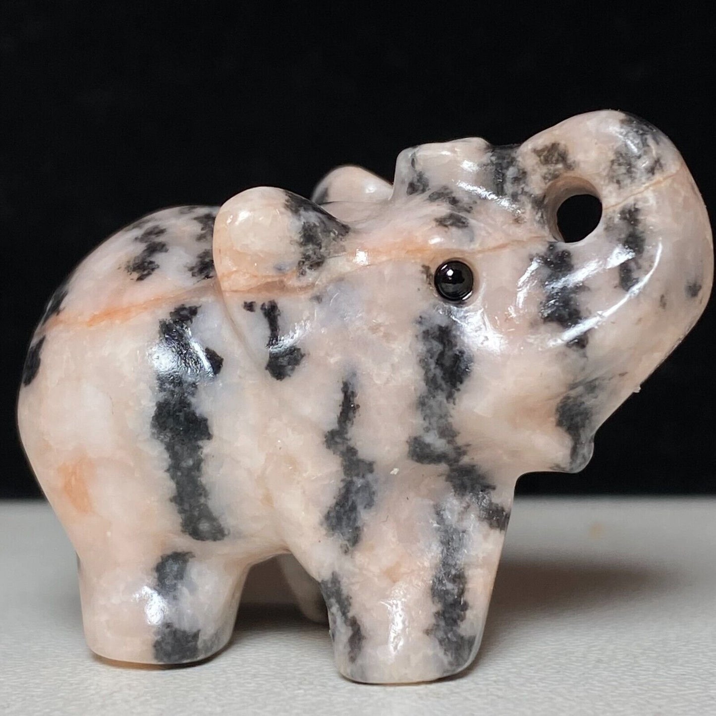 Unusual Stone Elephant, 32mm Tall, 26g (Pink, Black, White)