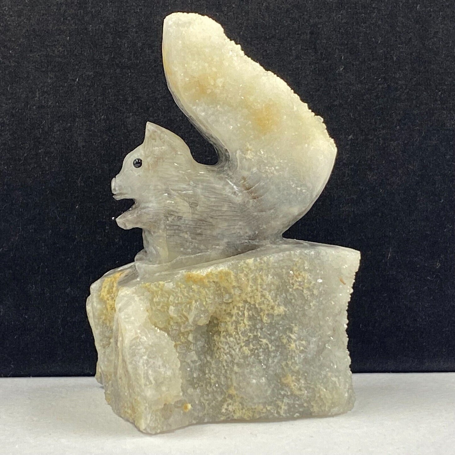 Unusual Sphalerite Squirrel with Druzy Quartz Crystals, 90mm Tall, 246g (Yellow, White)