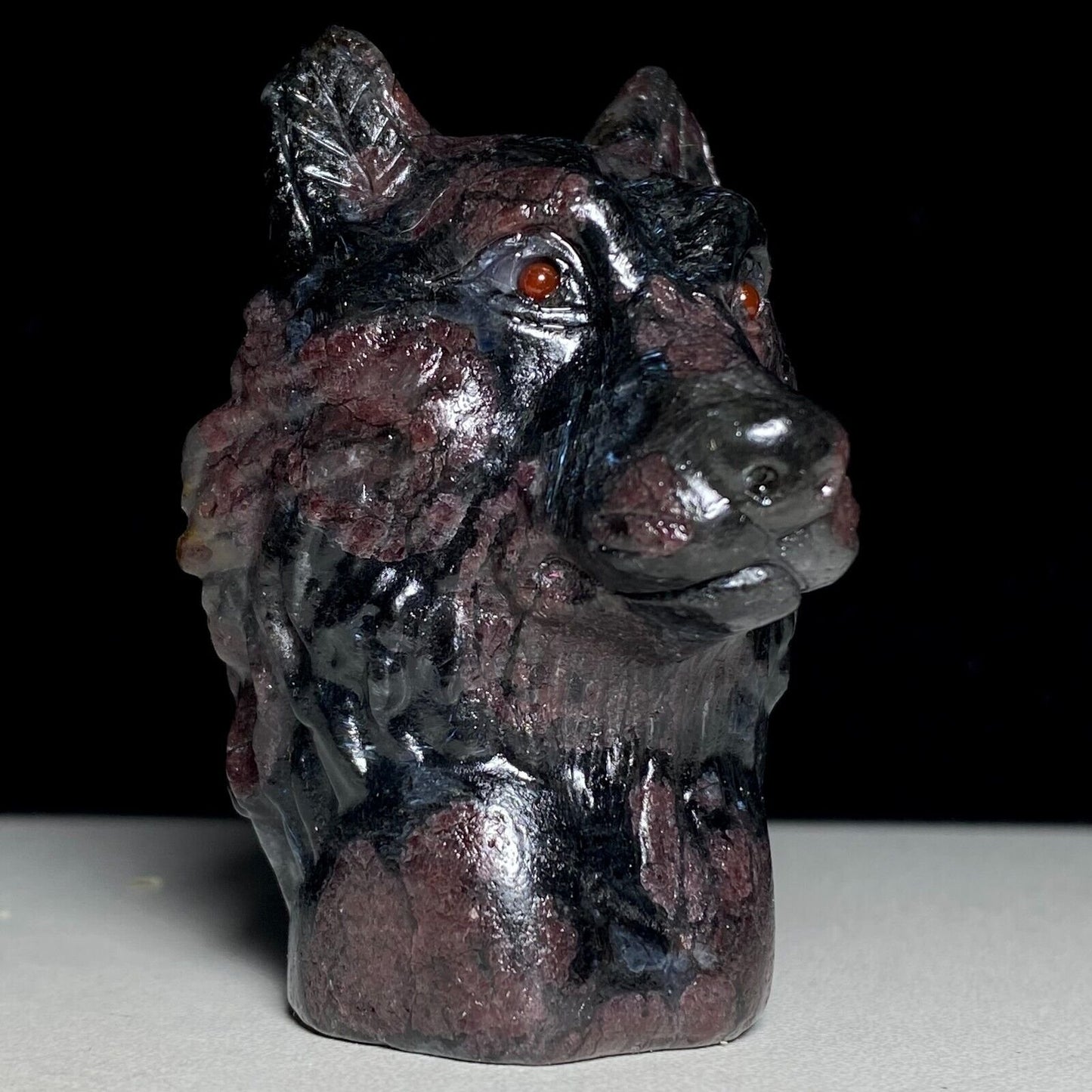 Unusual Garnet in Astrophyllite Wolf with Quartz Inclusion Crystals, 66mm Tall, 197g (Red, Black)