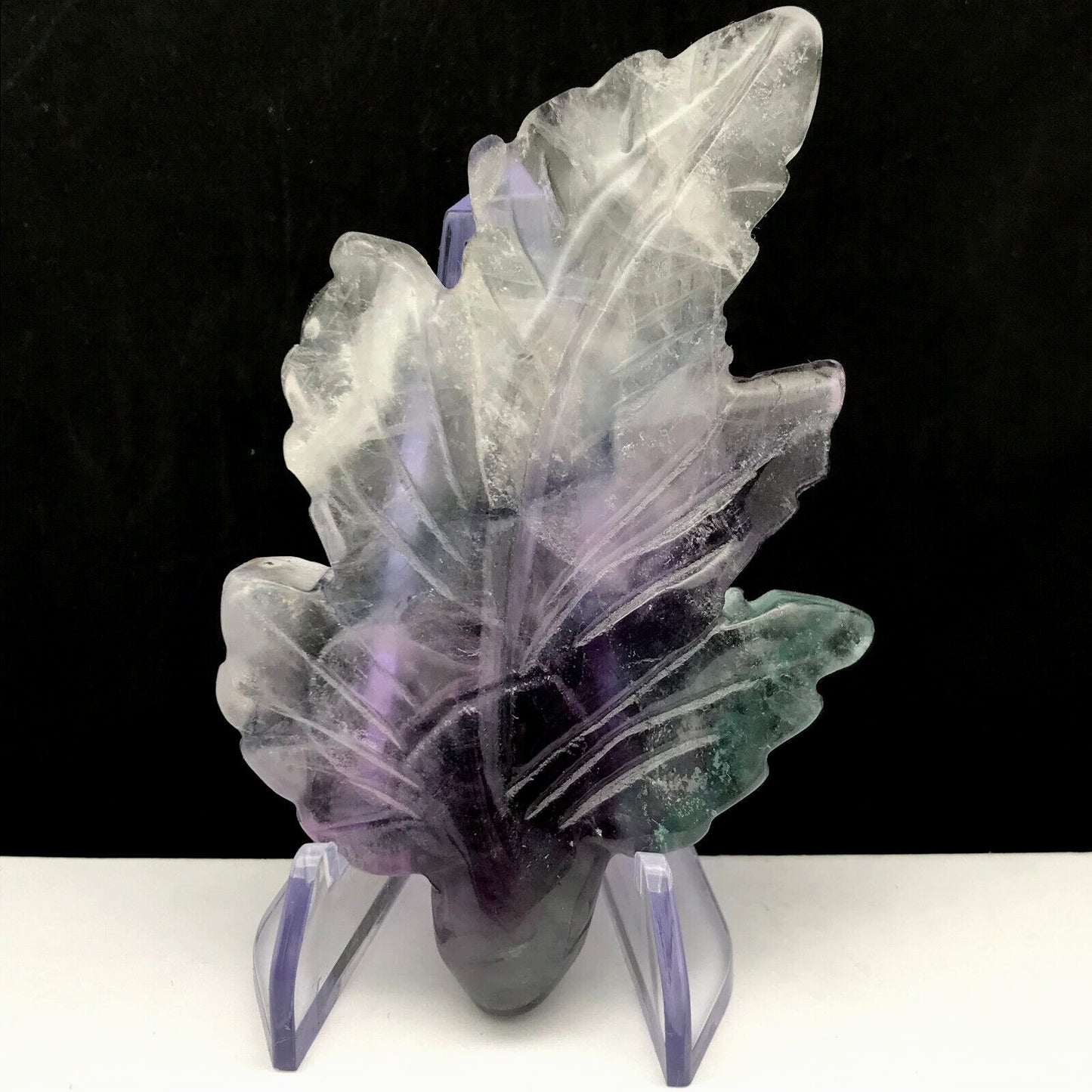 Unusual Fluorite Leaf with Solid Crystals, 96mm Tall, 100g (Purple, Green, Clear)