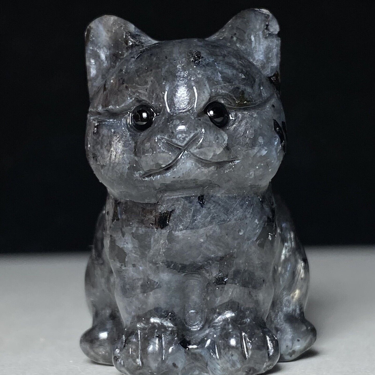 Rare Albite Front Cat, 34mm Tall, 34g (Gray)