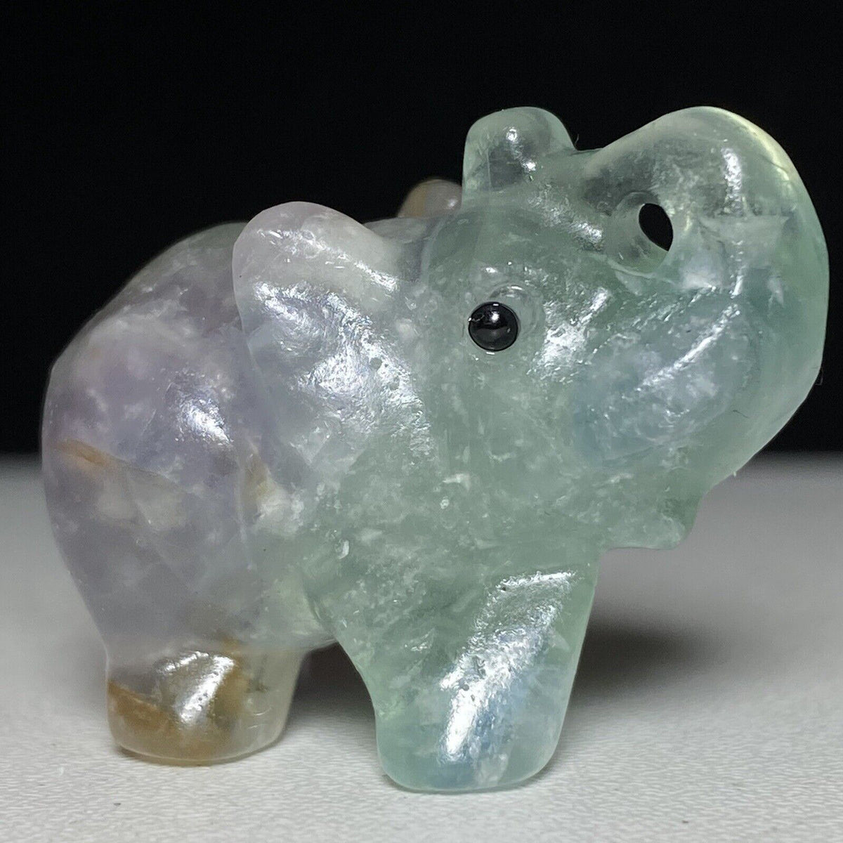 Rare Fluorite Elephant with Solid Crystals, 30mm Tall, 24g (Green, Purple)