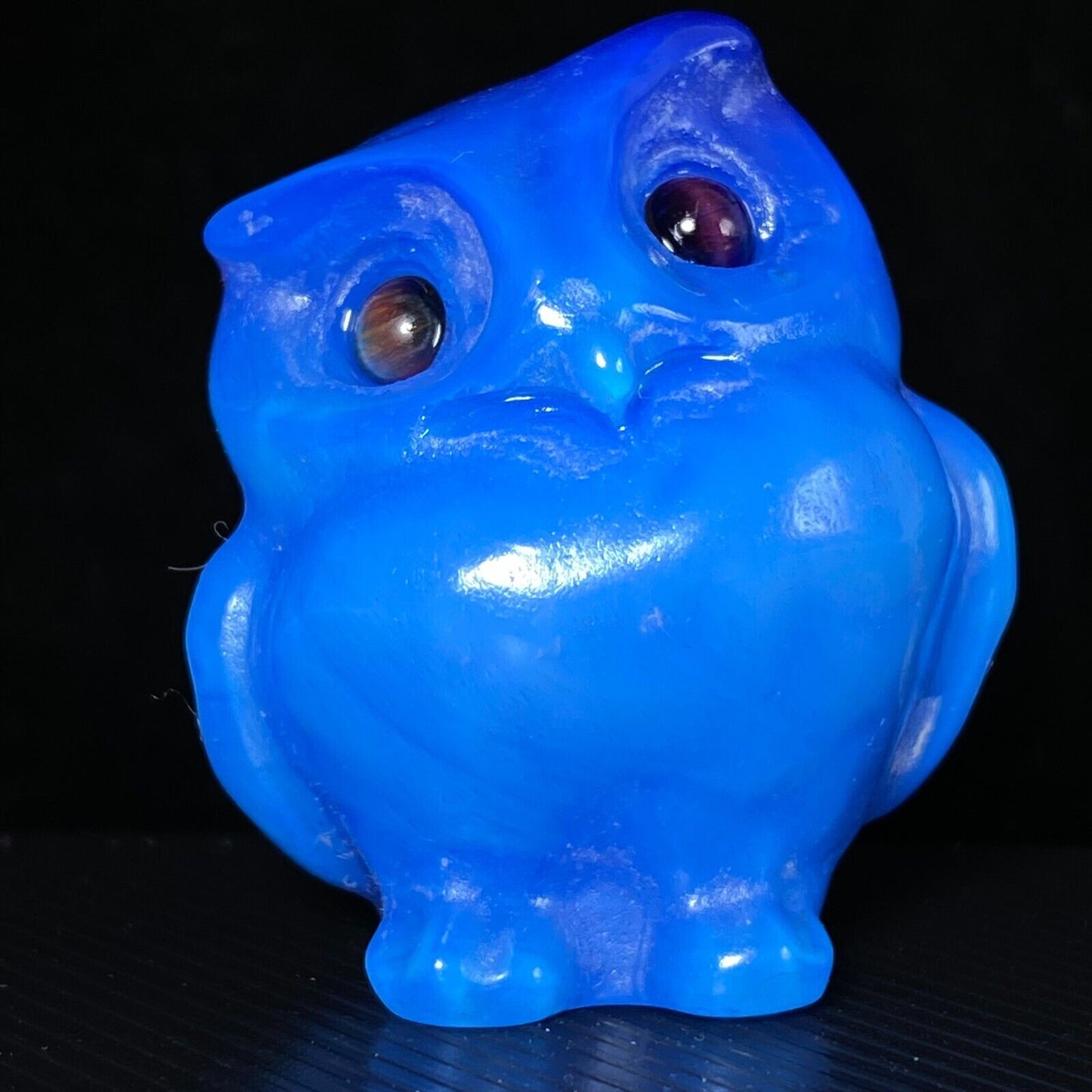 Unusual Glass Owl with Solid Crystals, 36mm Tall, 40g (Blue)