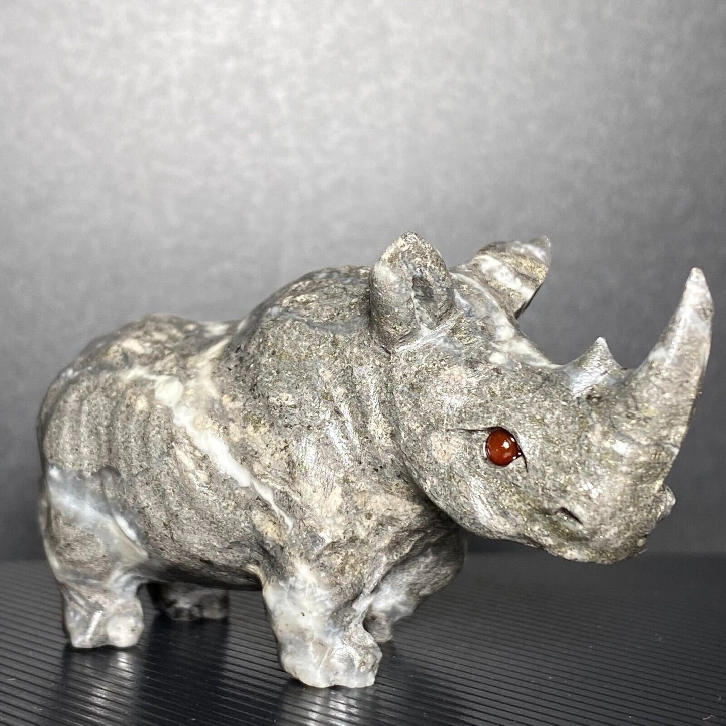 Amazonite Rhino with Pyrite Crystals, 38mm Tall, 65g