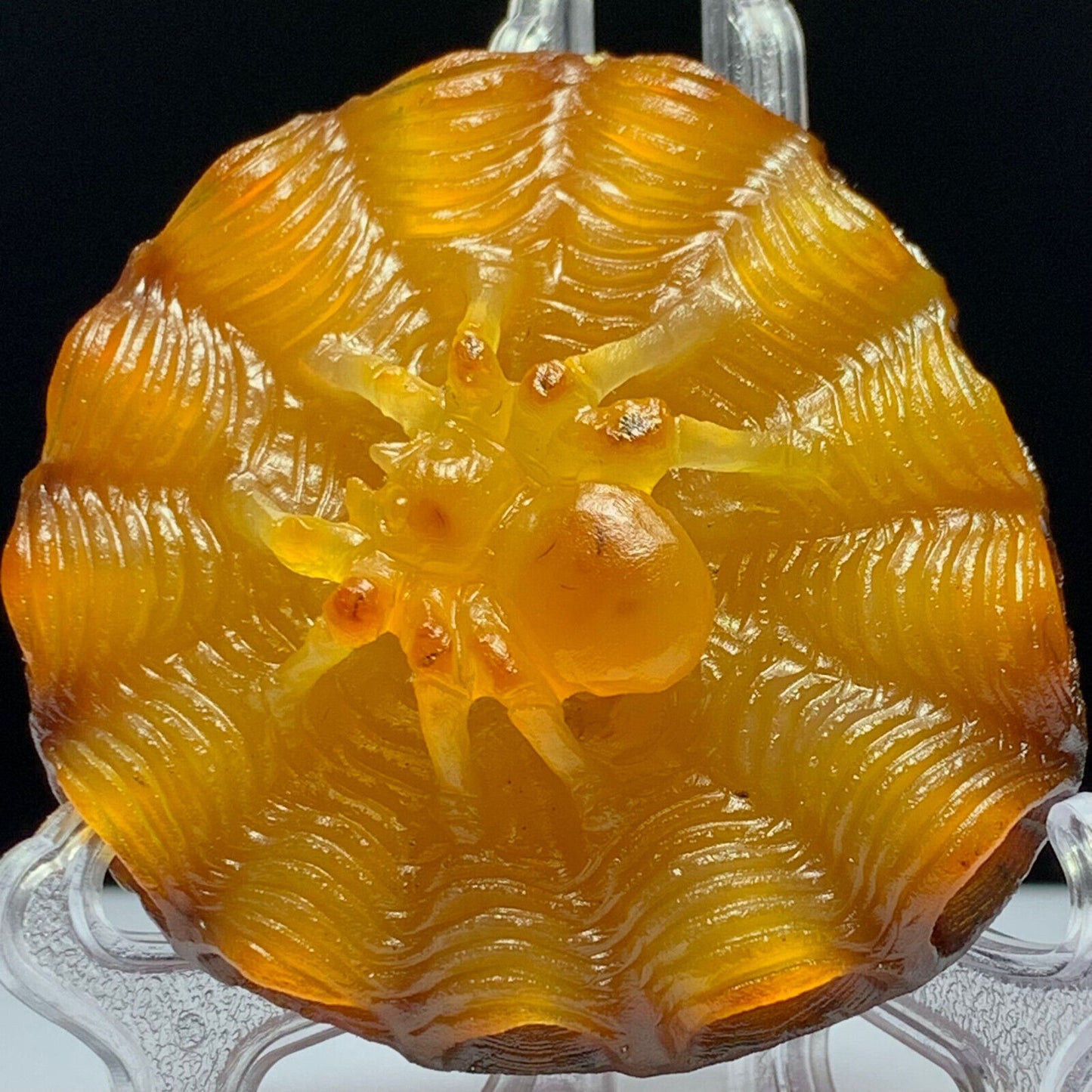 Precious Agate Spider with Solid Crystals, 22mm Tall, 74g (Orange, Yellow, Brown)