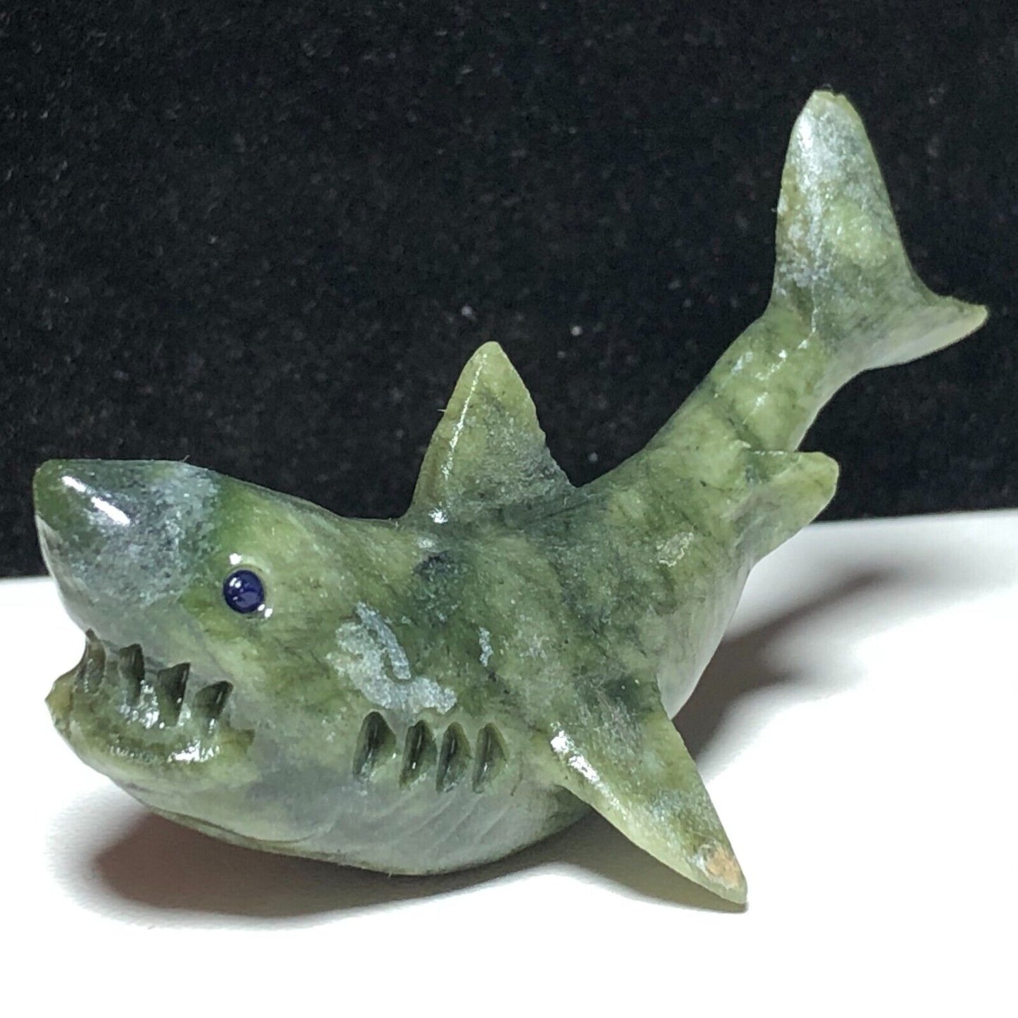 Unusual Serpentine Jade Shark, 23mm Tall, 24g (Green, Black)