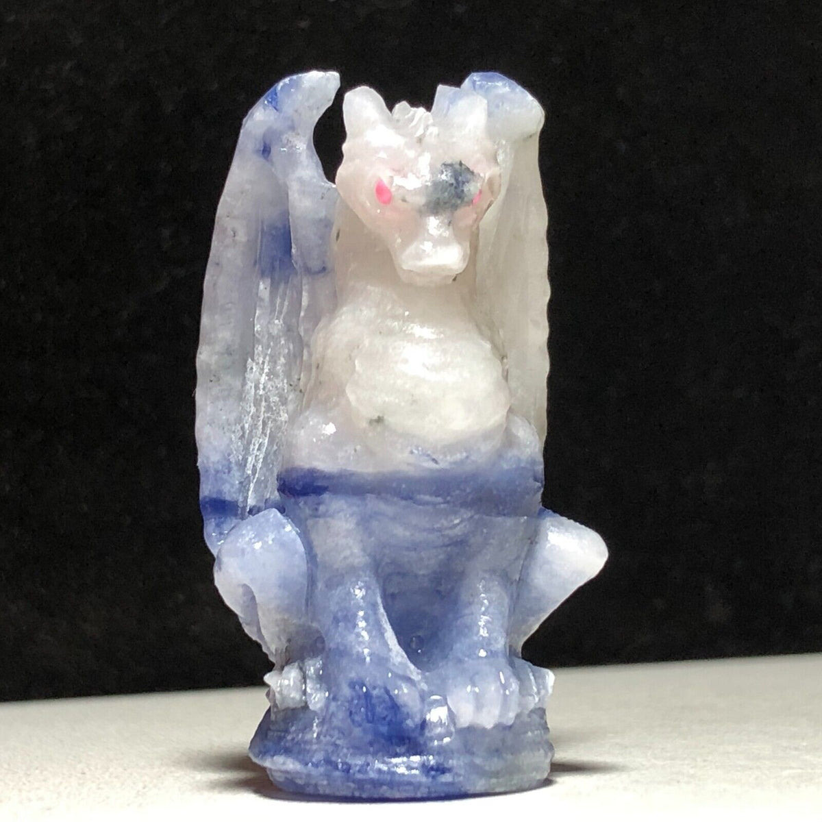 Unusual Sodalite Dragon with Calcite Crystals, 50mm Tall, 31g (Blue, White, Pink)