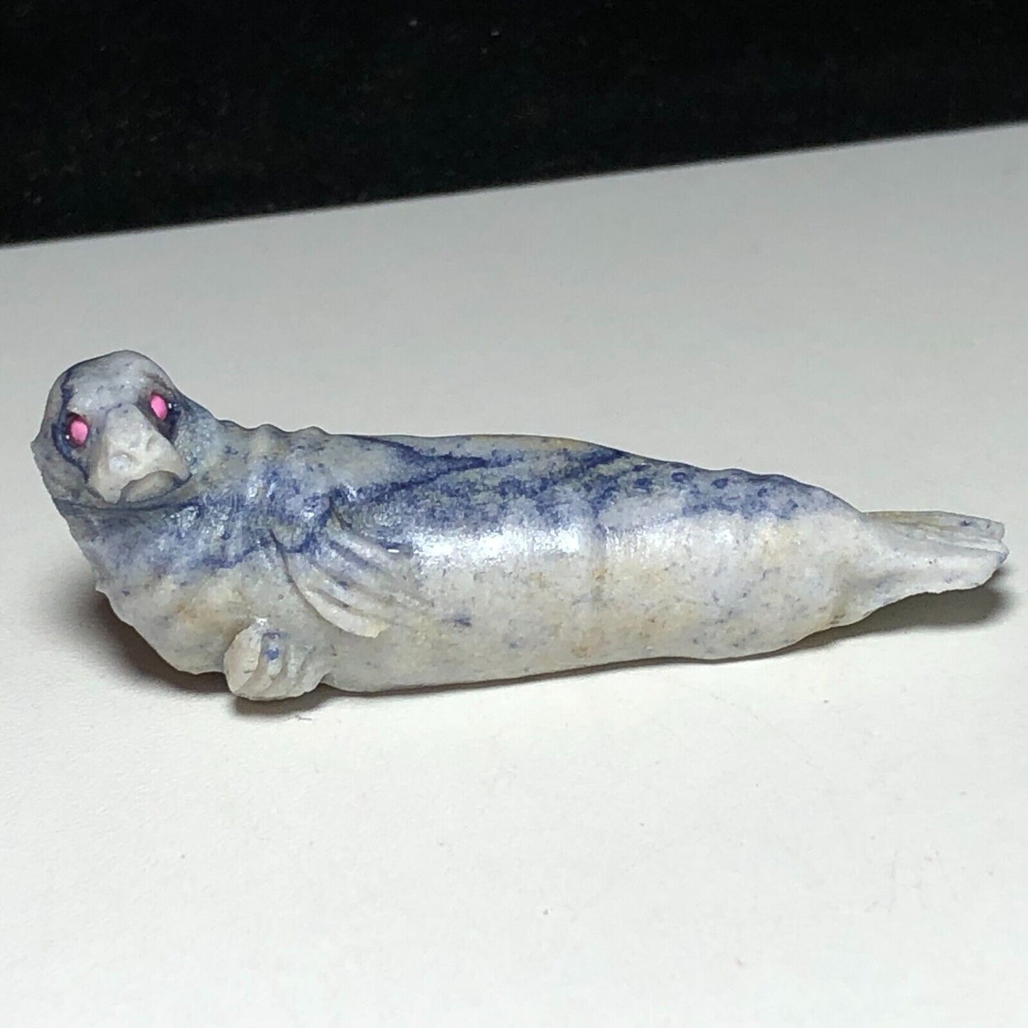 Unusual Blue Aventurine Seal, 15mm Tall, 19g (White, Blue)