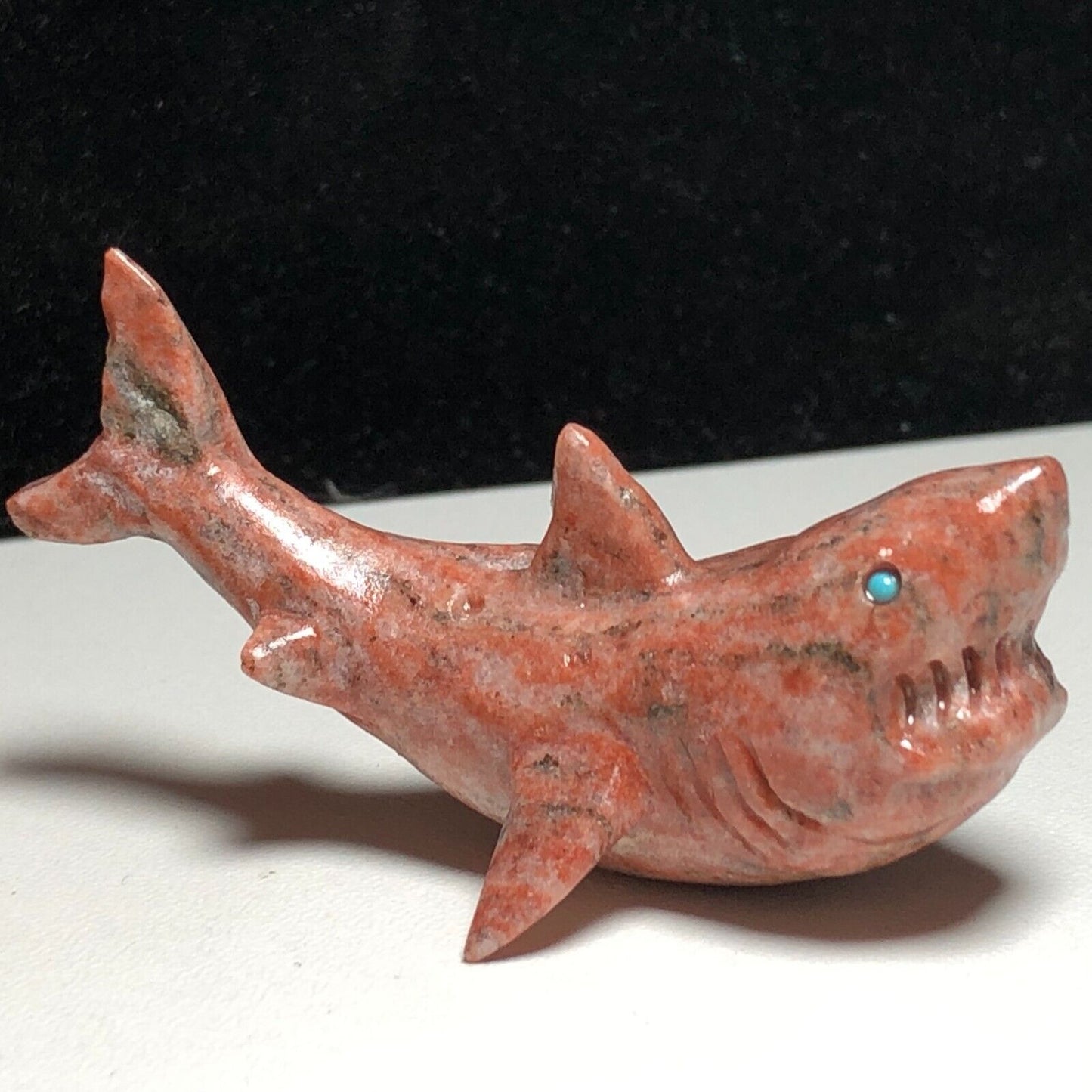 Unusual Red Seseme Jasper Shark, 27mm Tall, 24g (Red, Brown, Green)