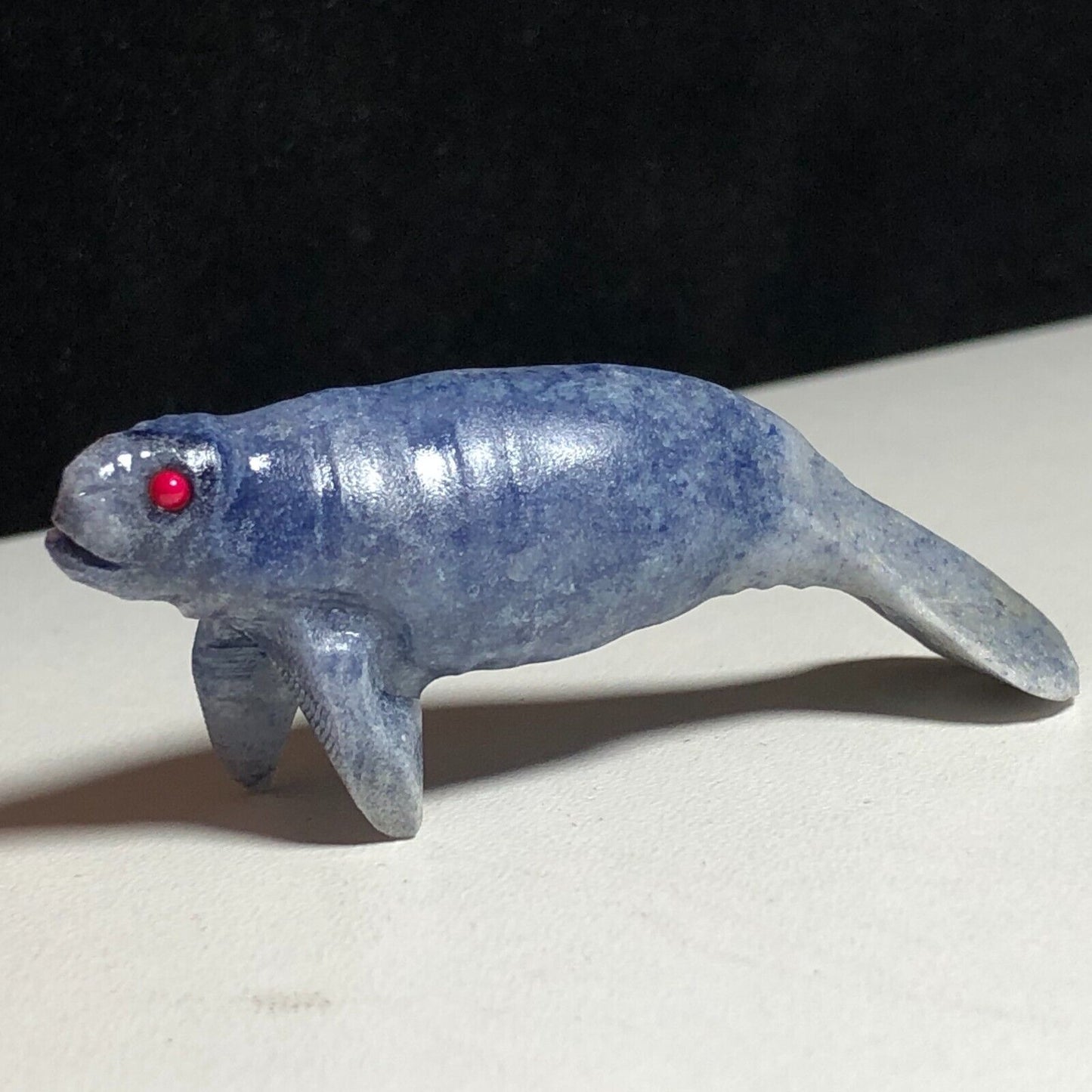 Unusual Blue Aventurine Manatee, 25mm Tall, 20g (Blue, Gray, Red)