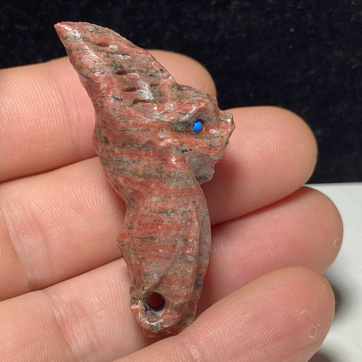 Stunning Red Seseme Jasper Vampire Bat, 24mm Tall, 23g (Red, Orange, Brown)