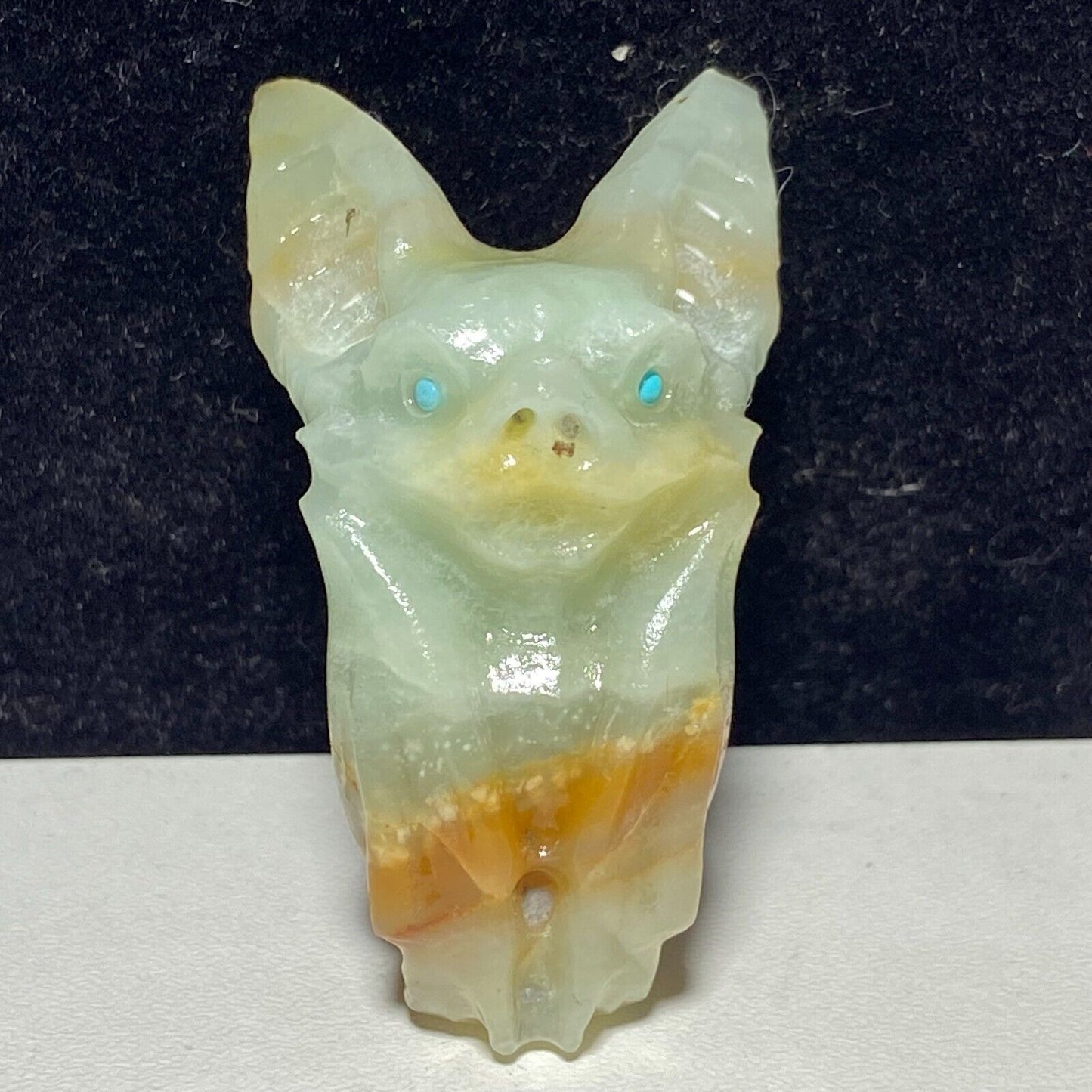 Unusual Amazonite Bat, 22mm Tall, 23g (Green, White, Brown)