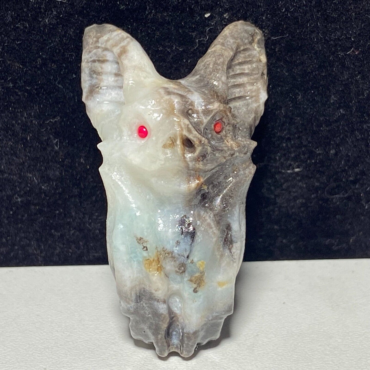 Unusual Amazonite Bat, 22mm Tall, 23g (White, Gray, Cream)